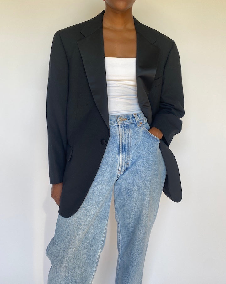 VINTAGE BLACK RALPH LAUREN WOOL BLAZER 3721