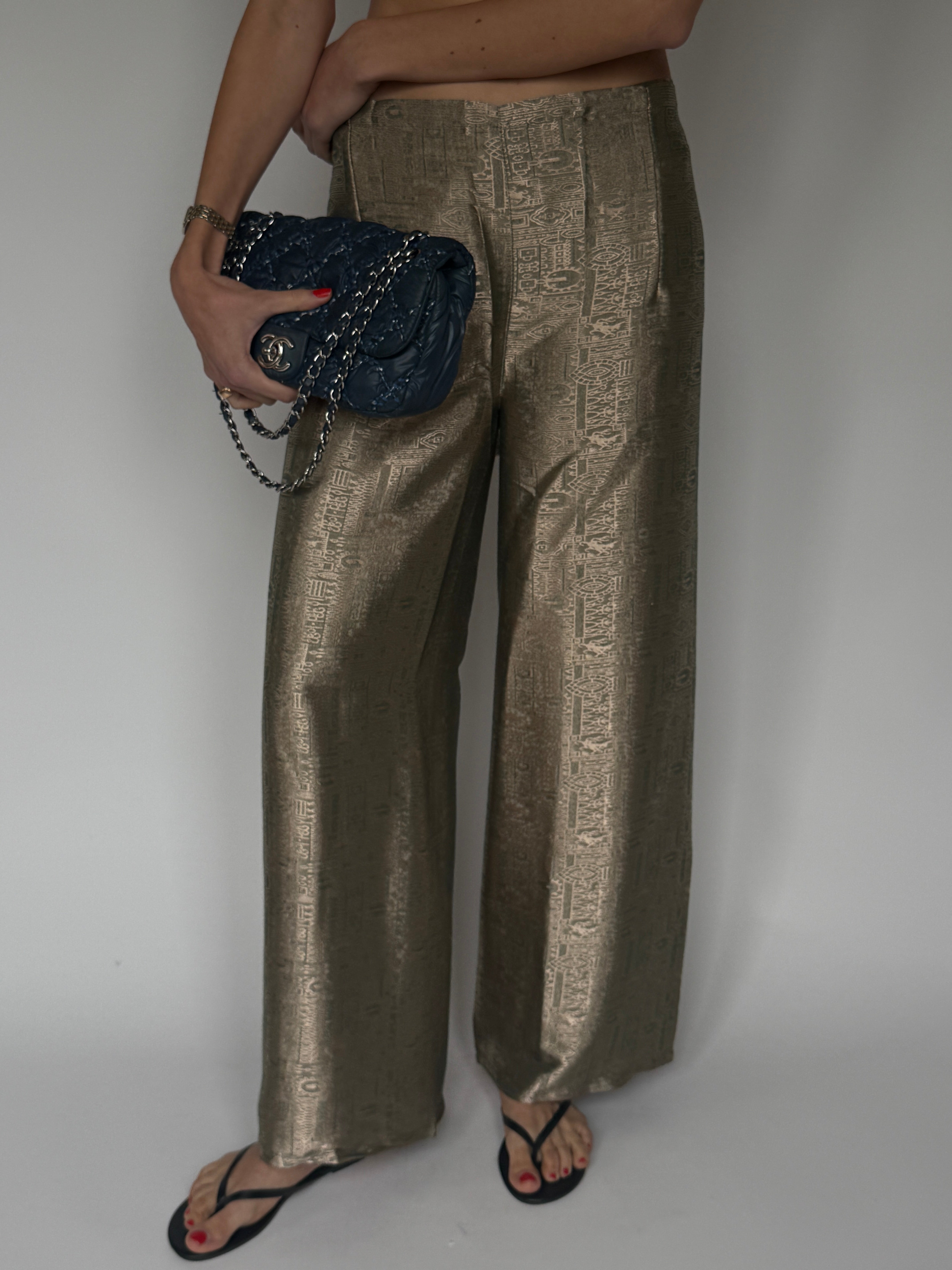 Vintage Jacquard Wide-Leg Wrap Trousers Metallic 7103