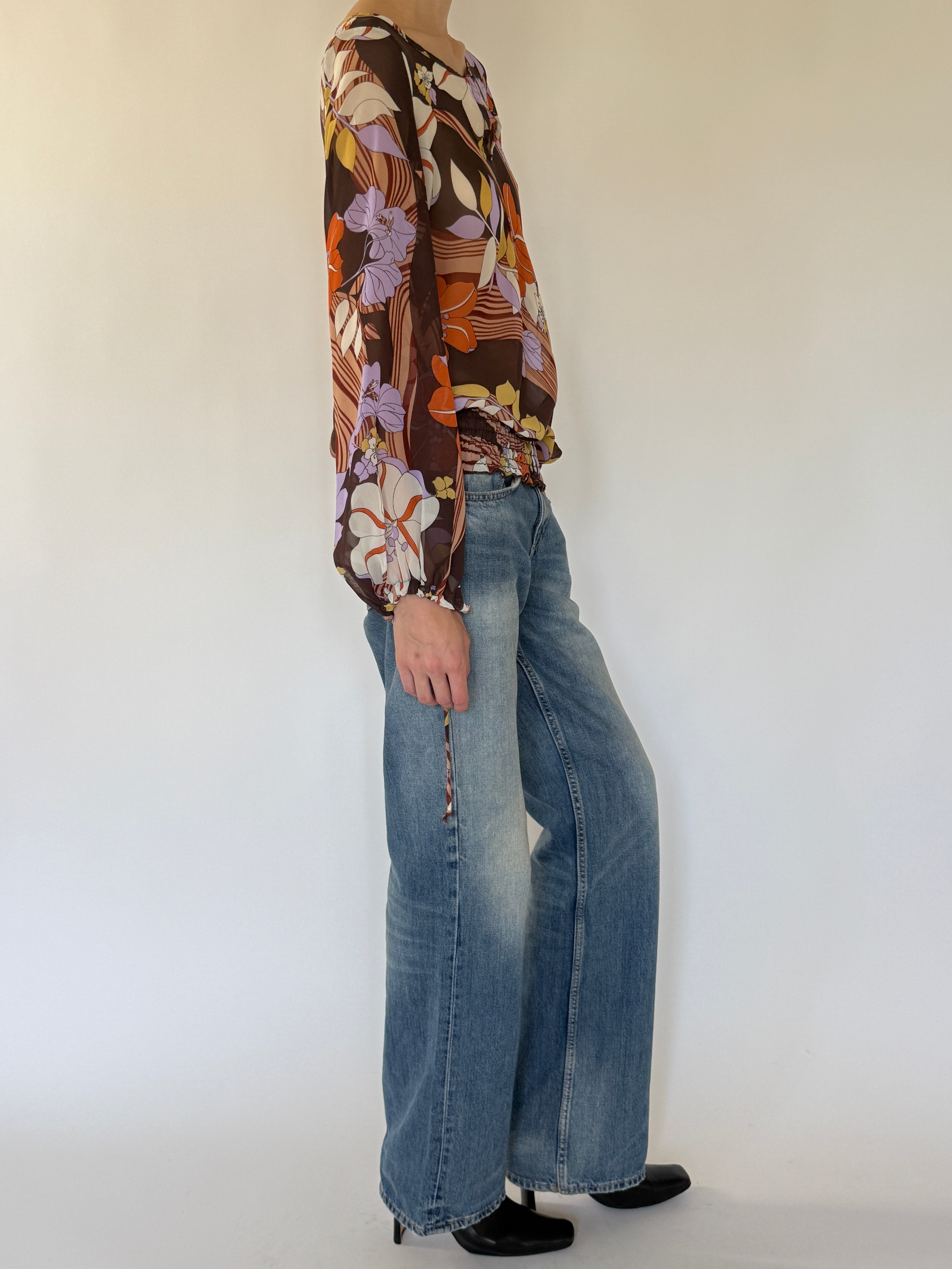 Vintage sheer floral blouse side view