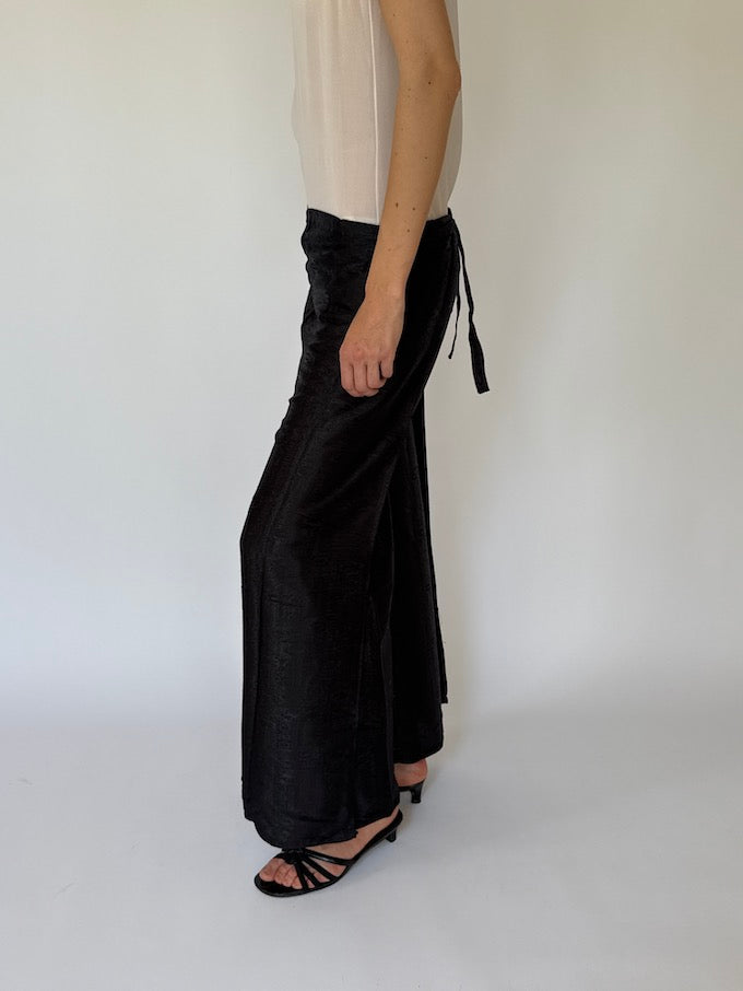 Vintage brocade Waist-Tie Wrap Pants black 4357