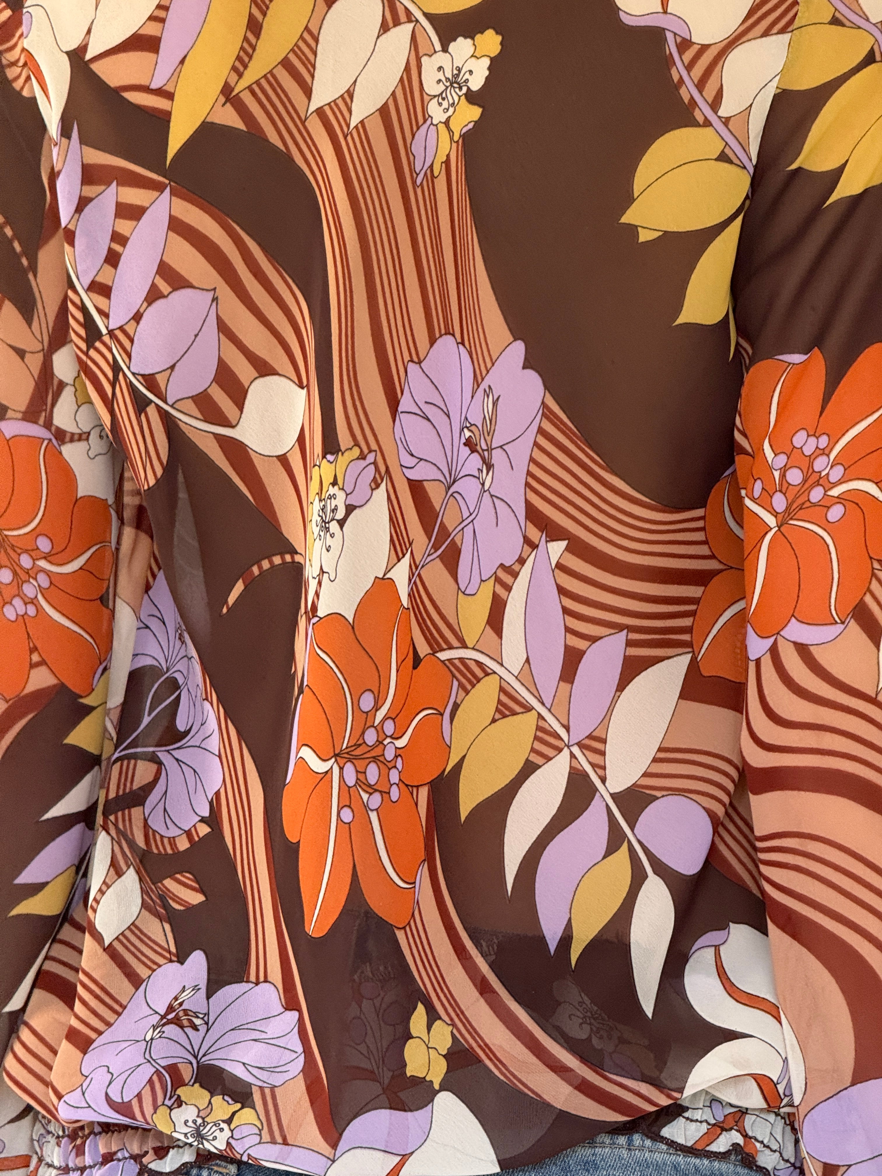Vintage botanical print fabric close-up