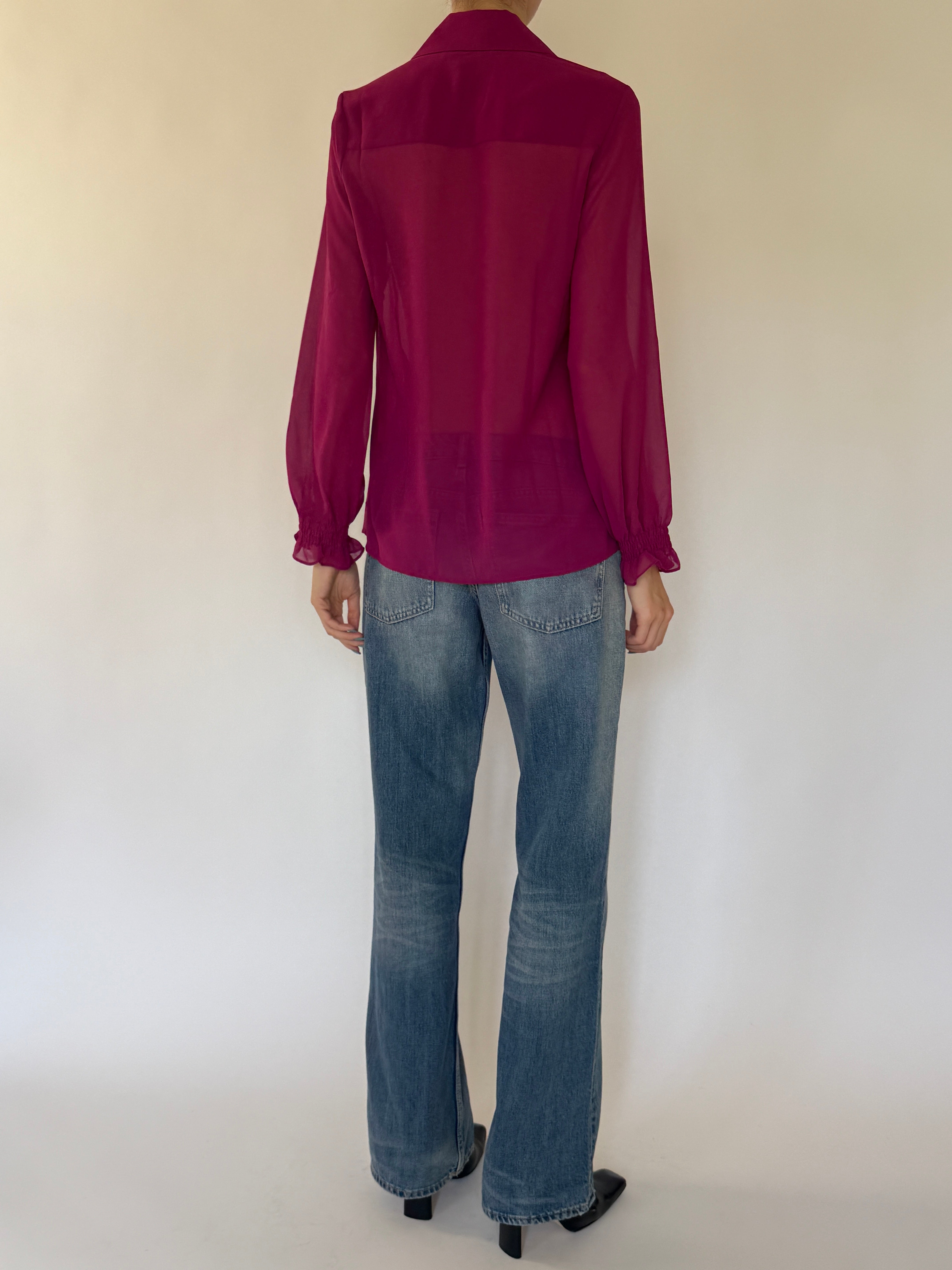 Vintage sheer ruffle blouse back view