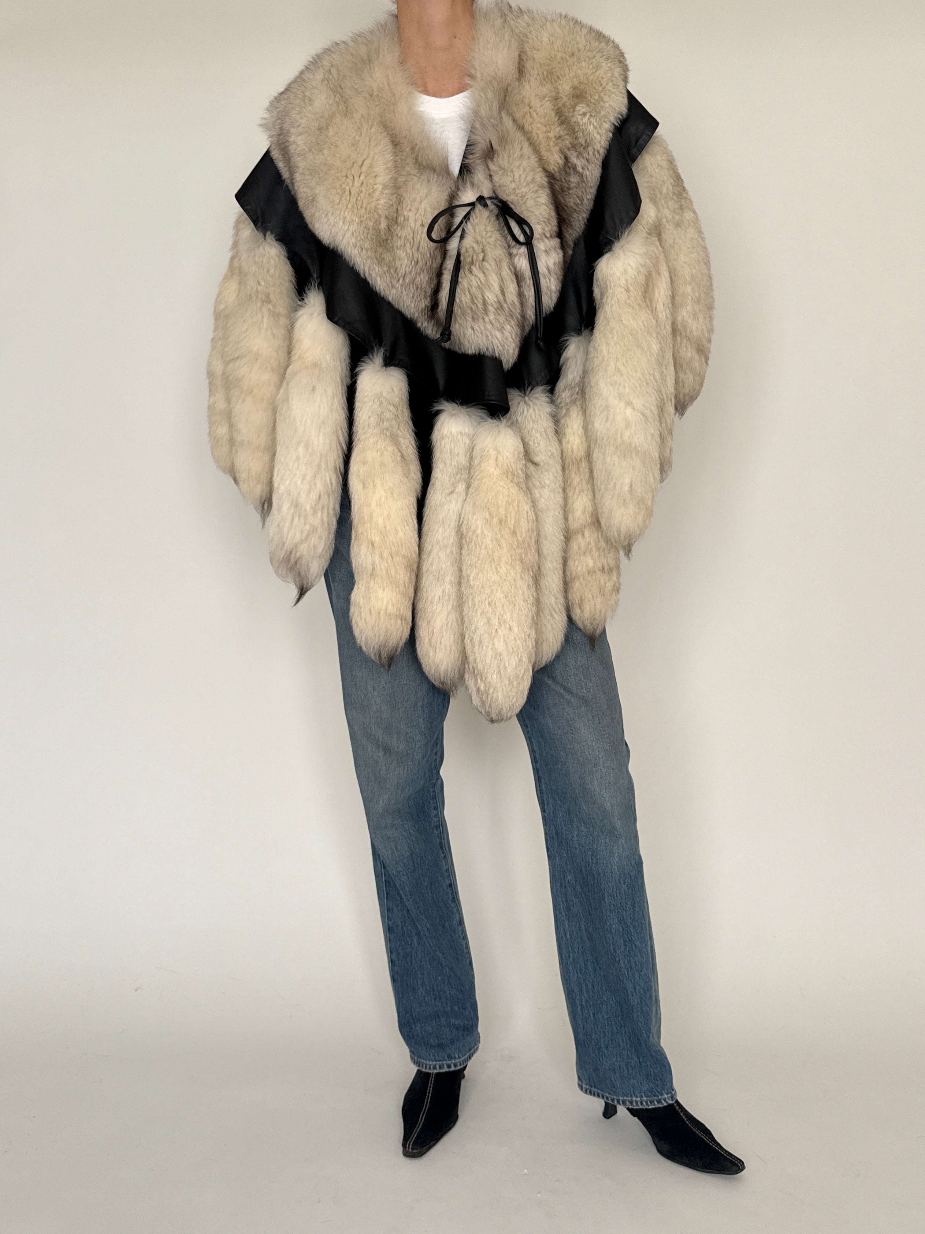 Vintage ivory real fur cape front view