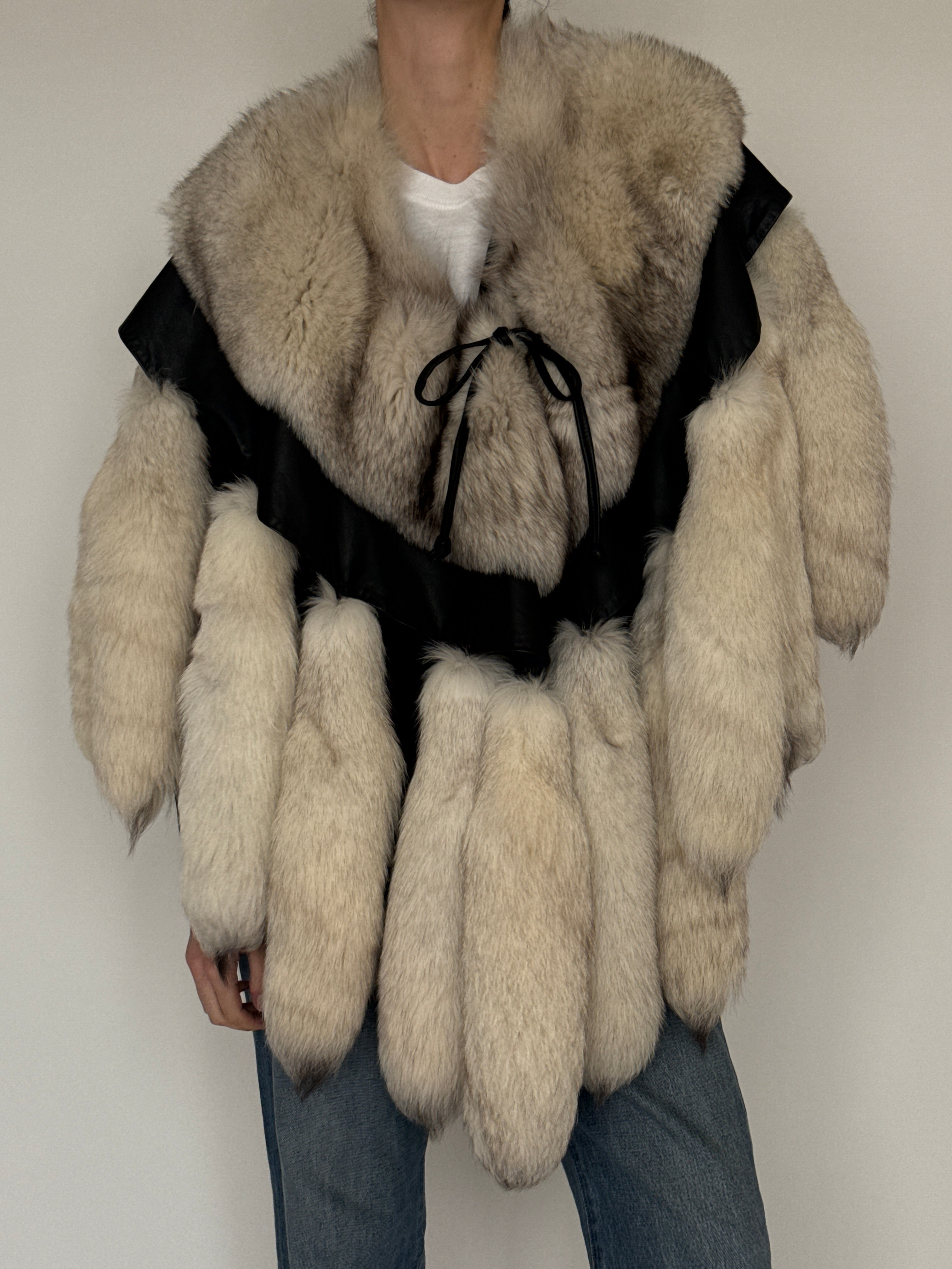 Vintage real fur cape ivory layered fur detail