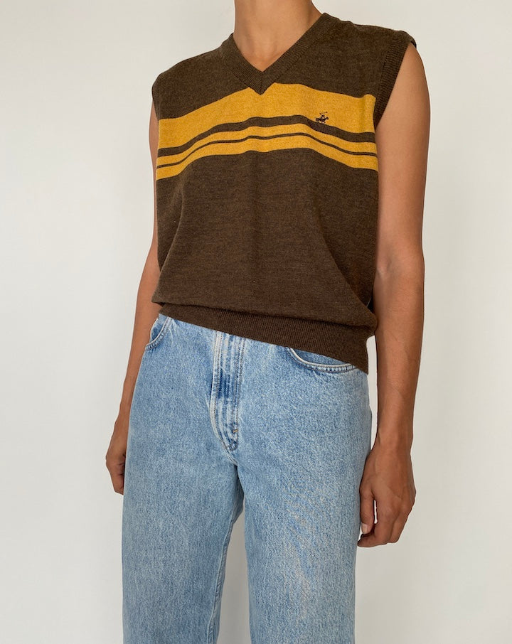 VINTAGE BROWN STRIPED VEST 2703