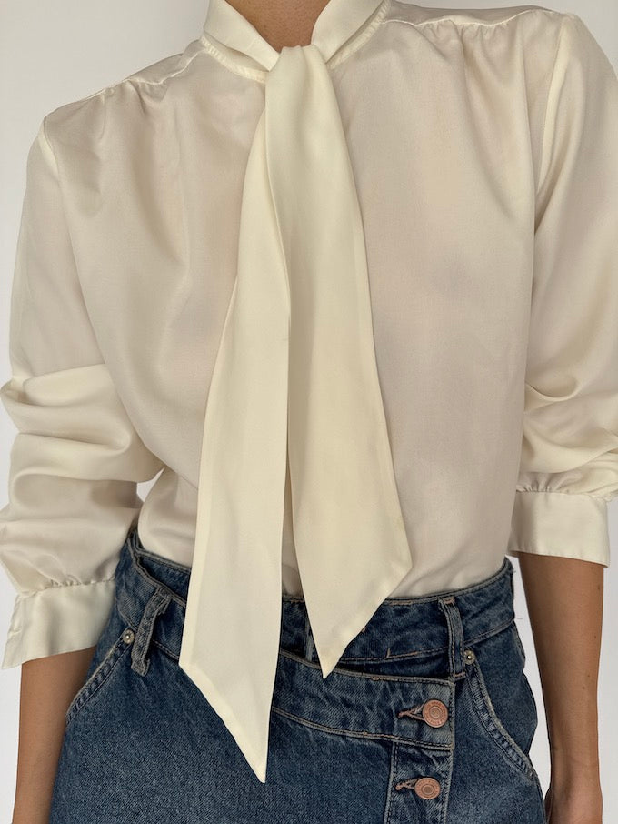 Vintage Neck Tie Blouse Cream 5978