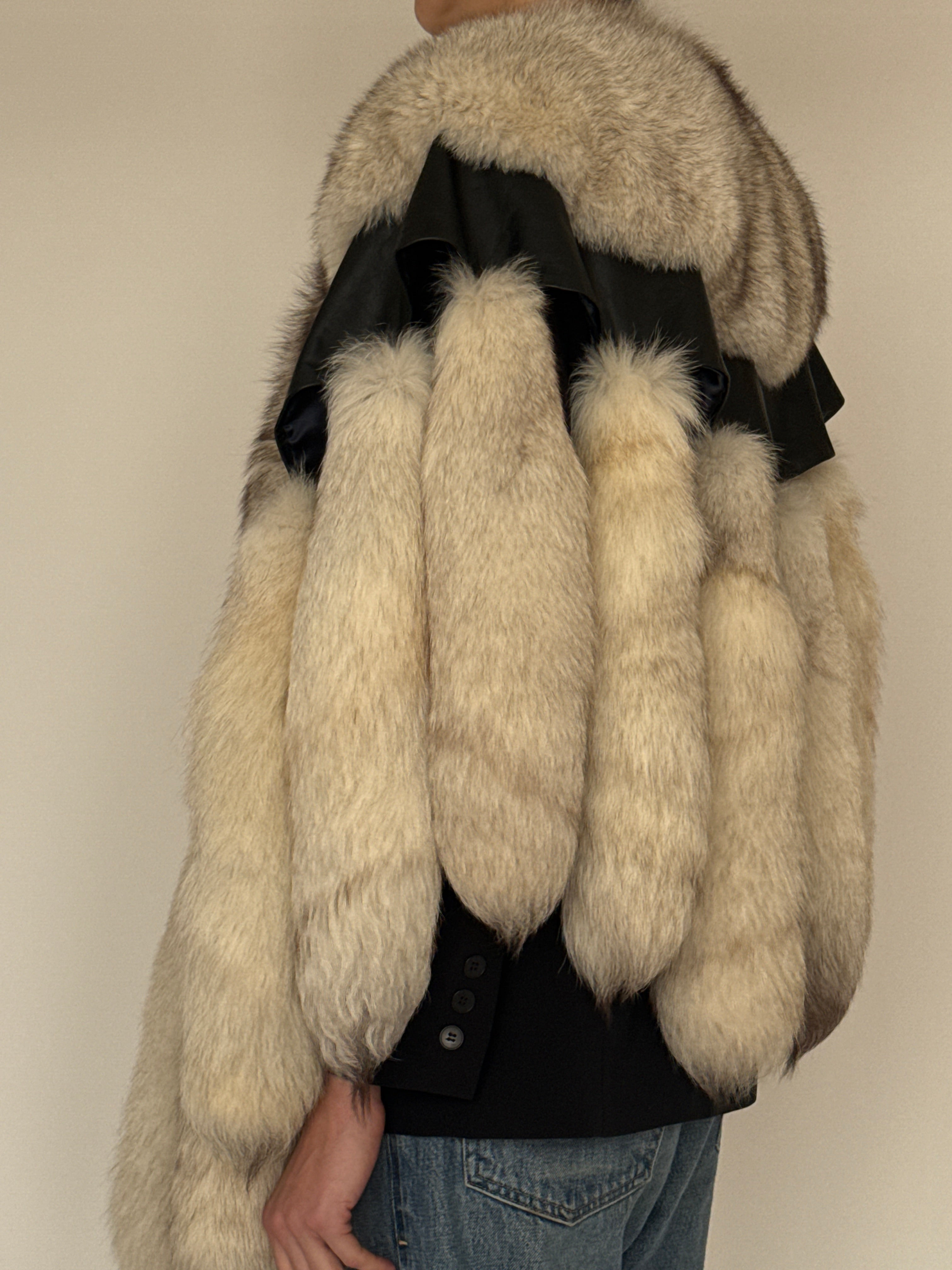 Vintage real fur cape ivory side view