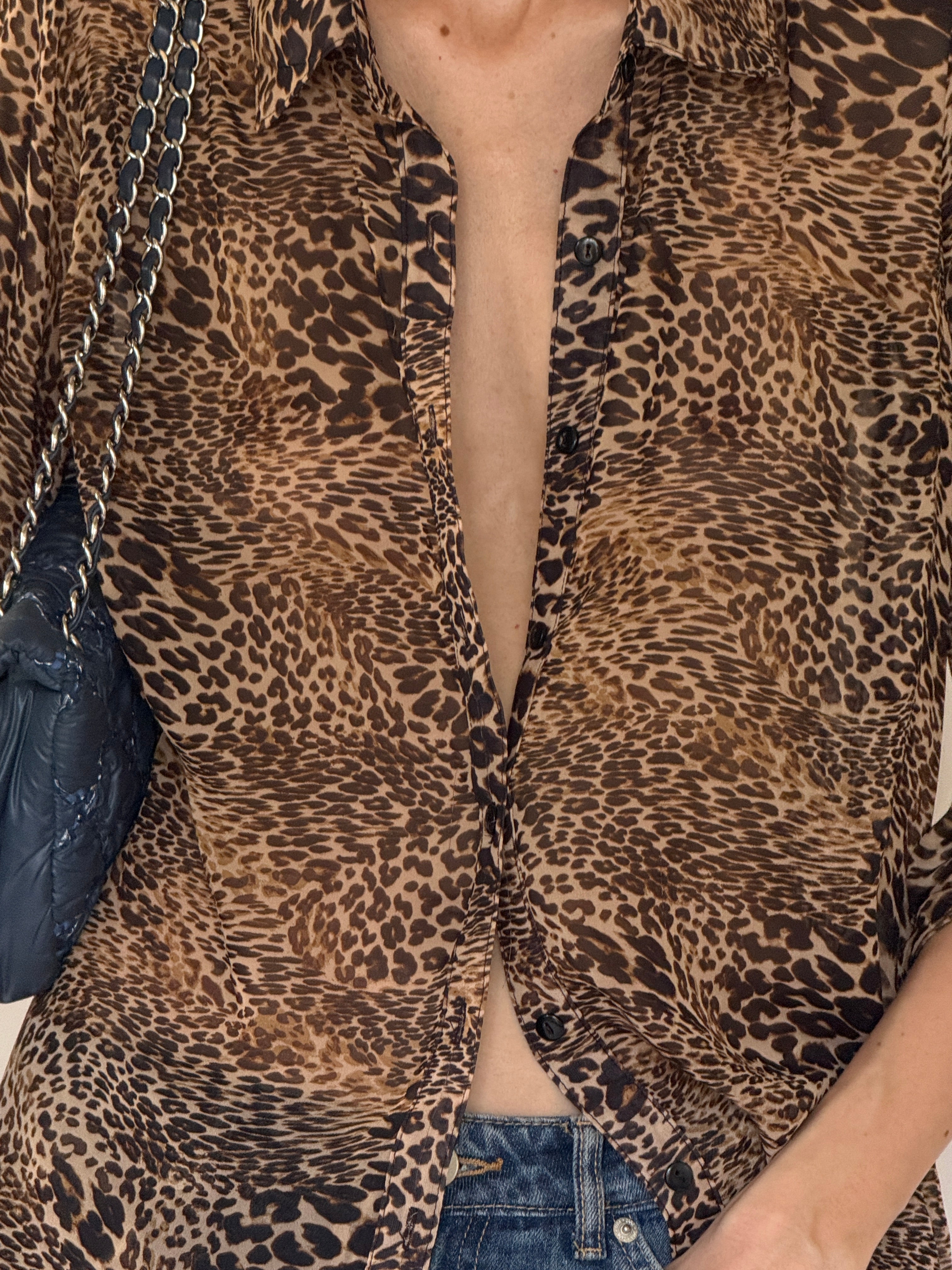 Vintage leopard print button-up shirt close-up