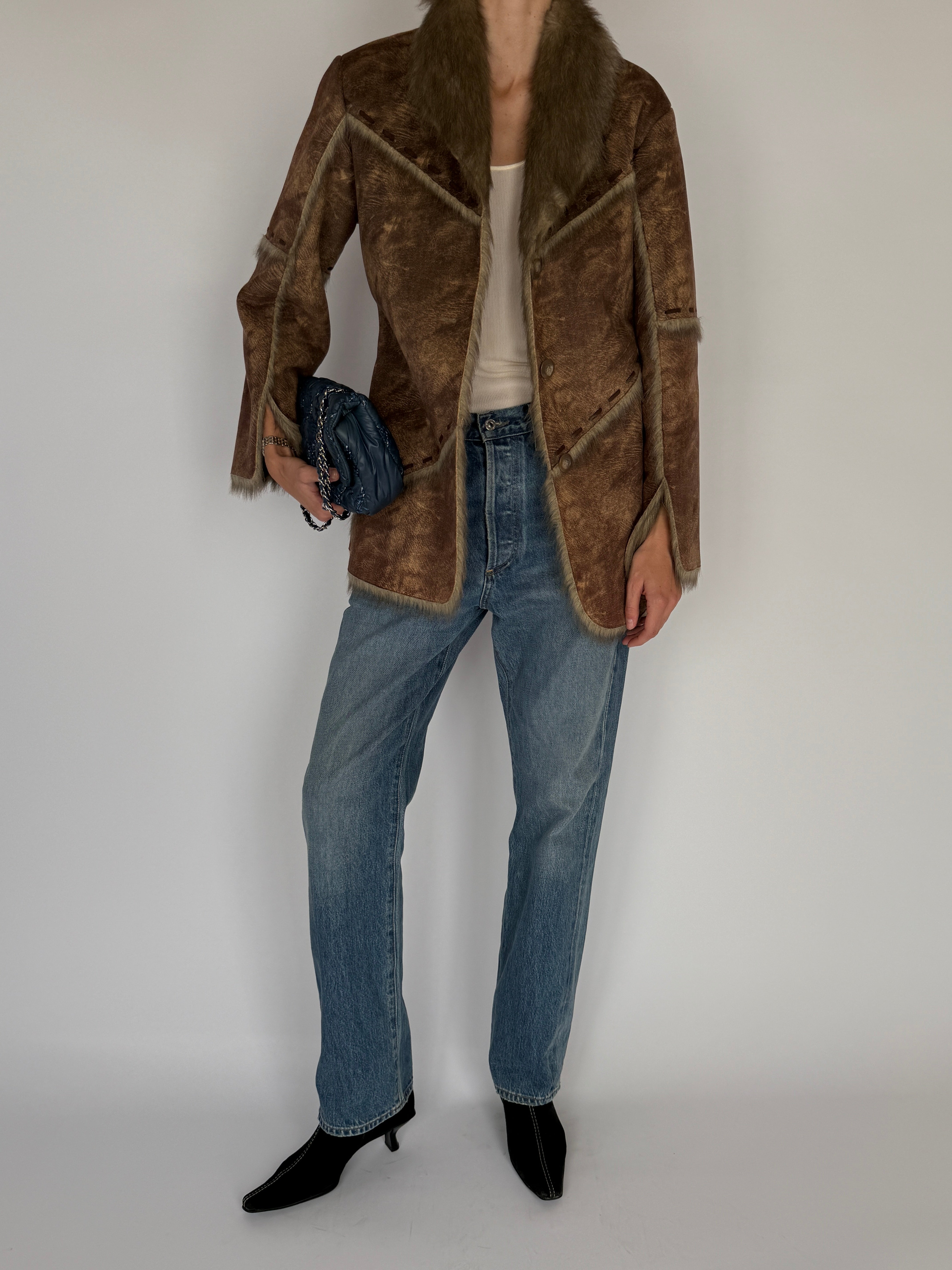 Vintage Faux Shearling Faux Suede Jacket 6138