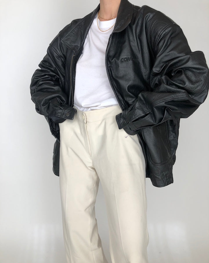 VINTAGE OVERSIZED BOXY BLACK LEATHER JACKET 257