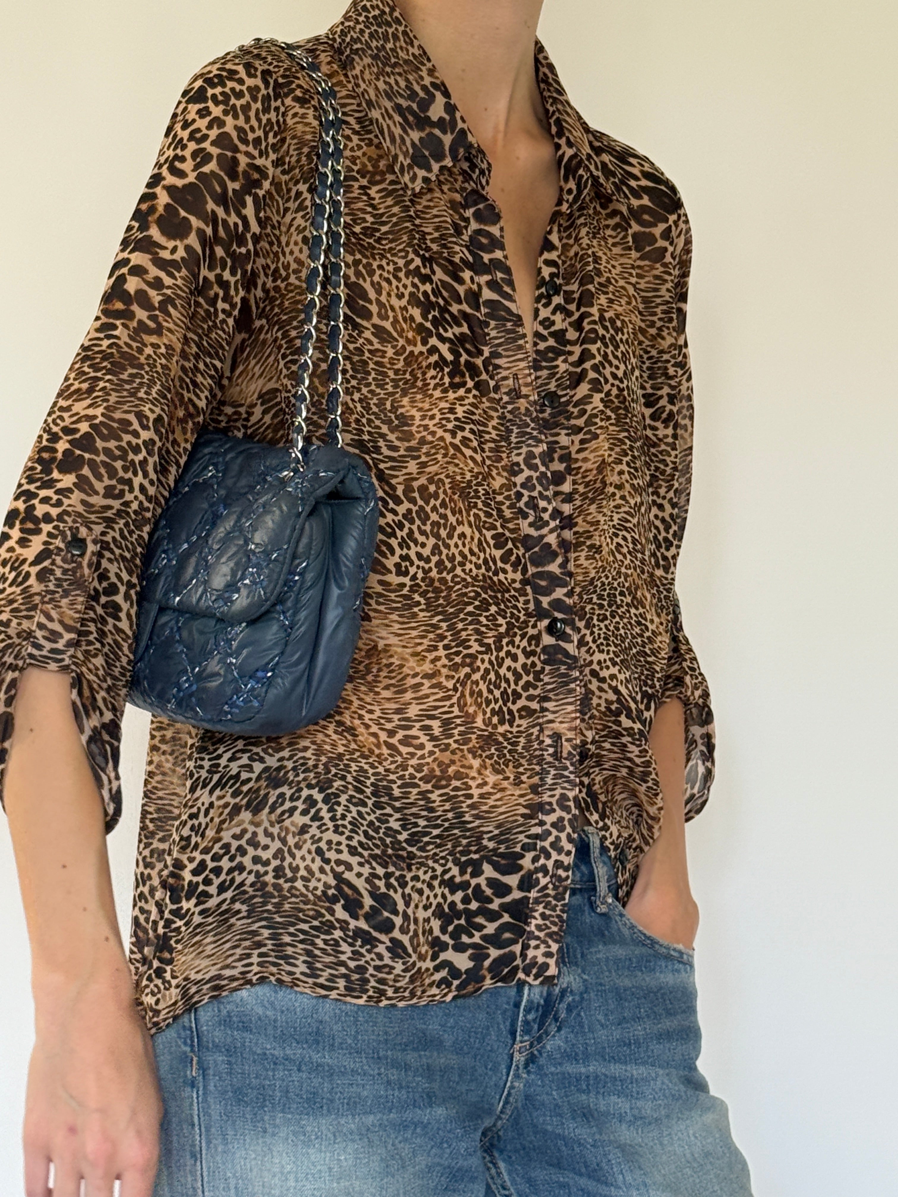 Vintage brown leopard print shirt side view