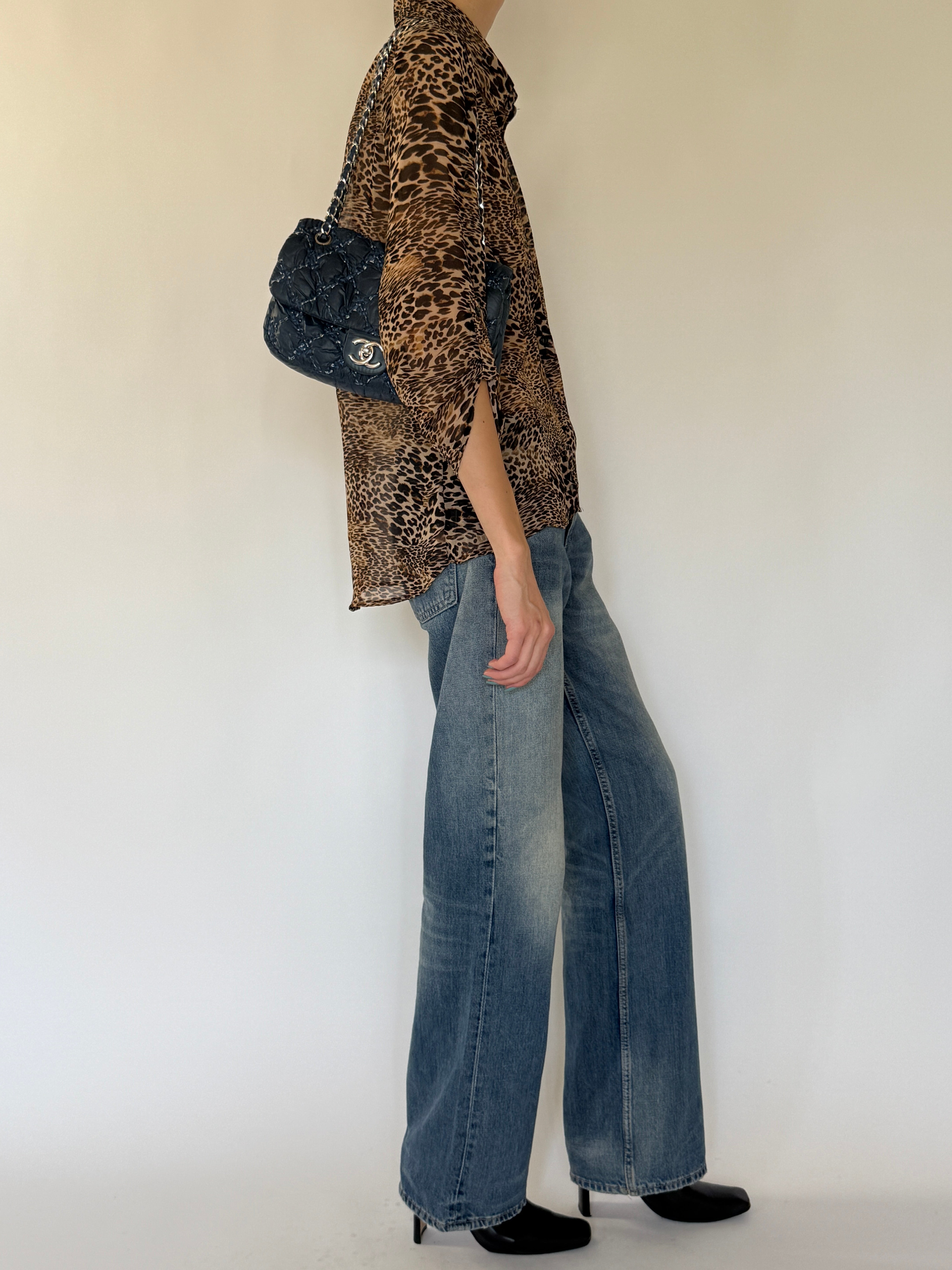 Vintage brown leopard print shirt side view