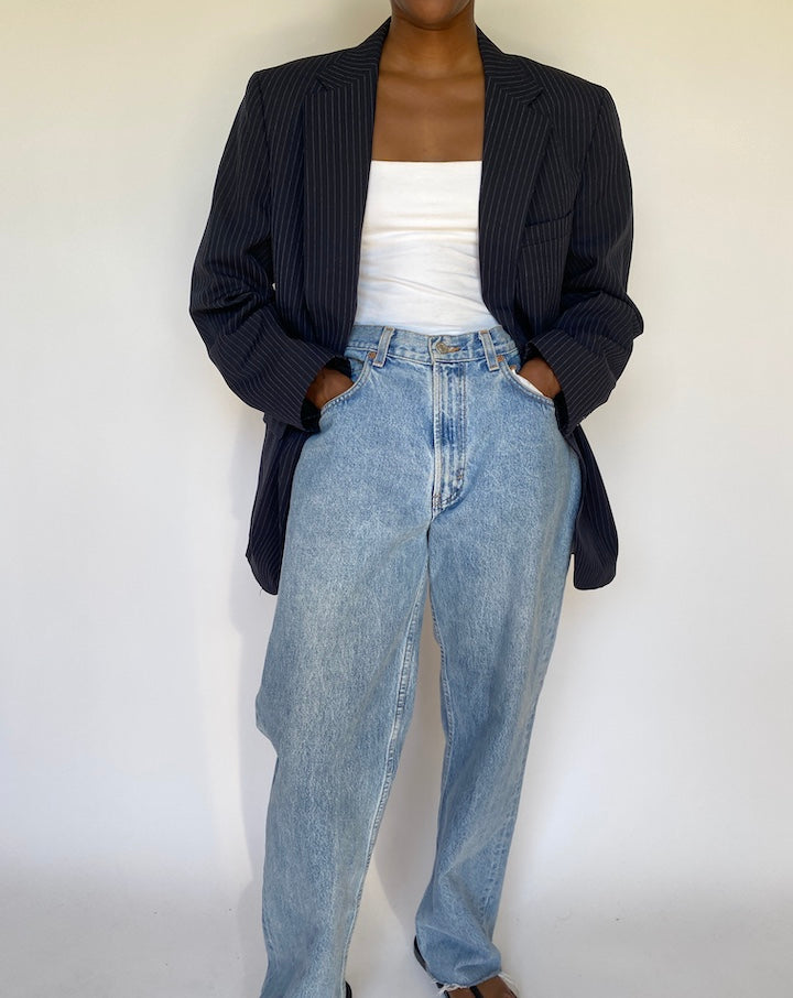 VINTAGE NAVY PINSTRIPED BLAZER 3727