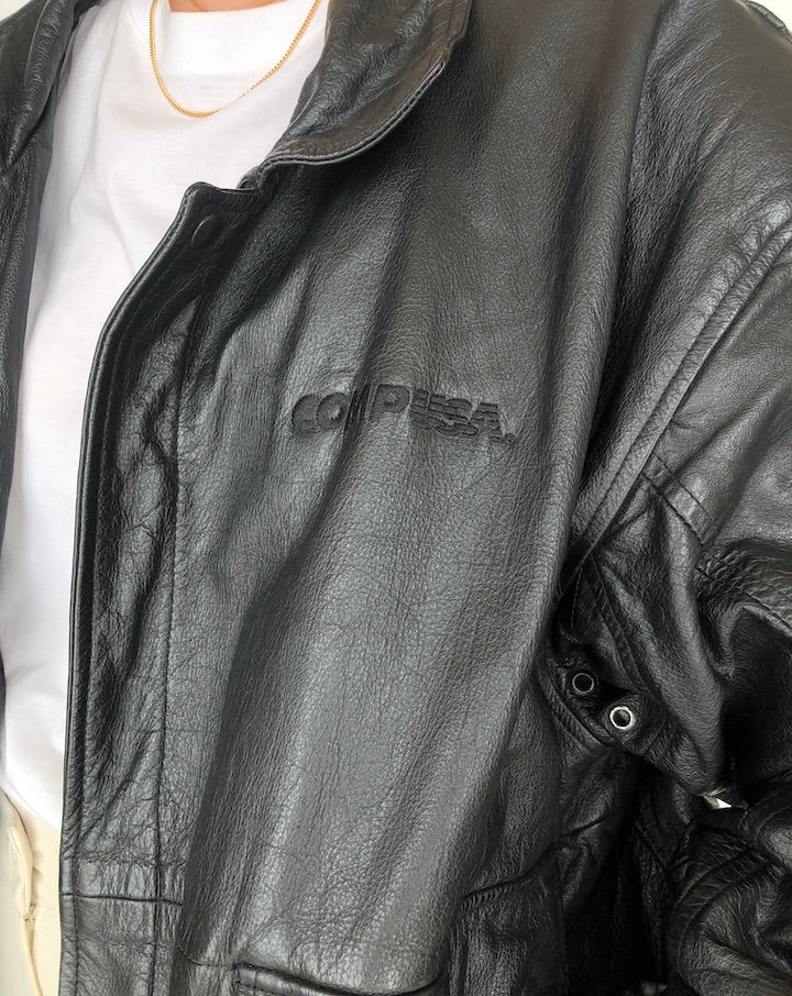 VINTAGE OVERSIZED BOXY BLACK LEATHER JACKET 257