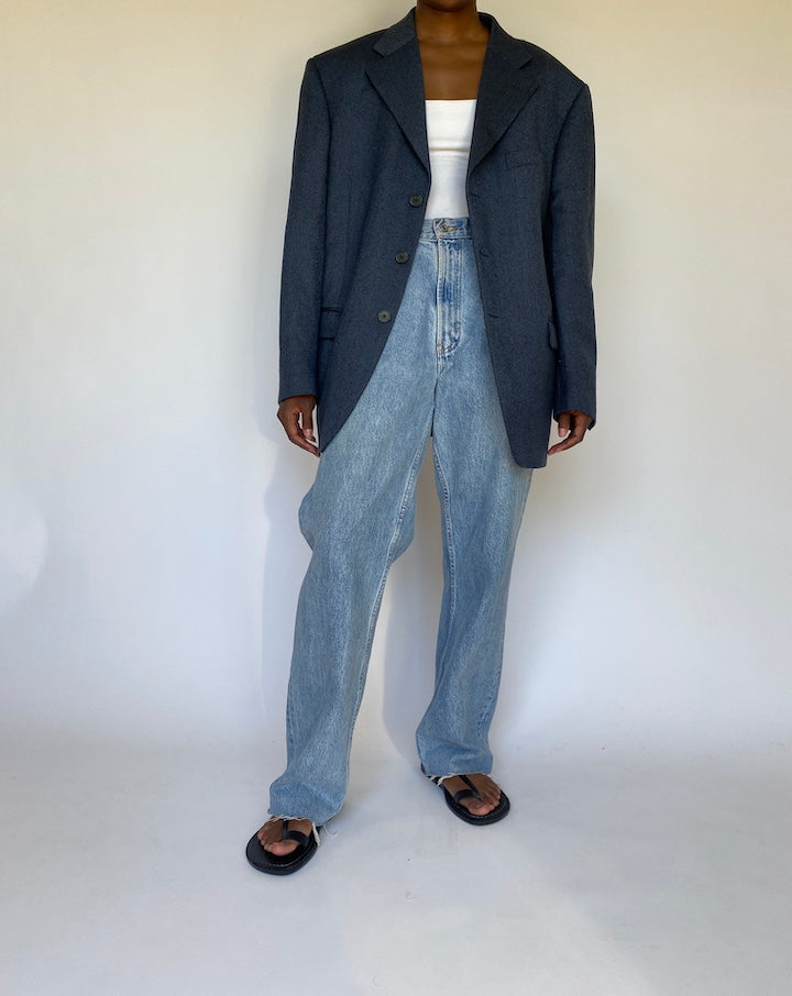 VINTAGE SINGLE BREASTED NAVY BLAZER 3728