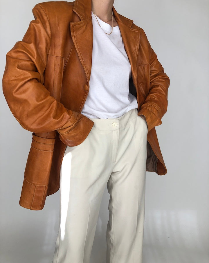 VINTAGE BEAUTIFUL BROWN LEATHER JACKET 258