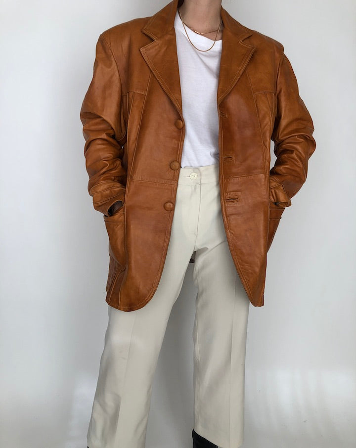 VINTAGE BEAUTIFUL BROWN LEATHER JACKET 258