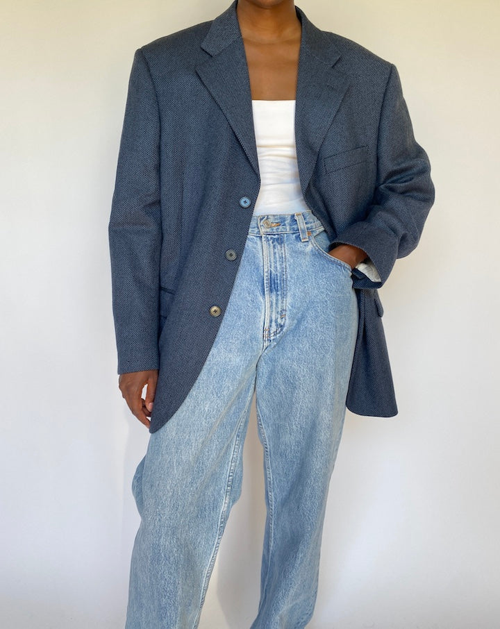 VINTAGE SINGLE BREASTED NAVY BLAZER 3728