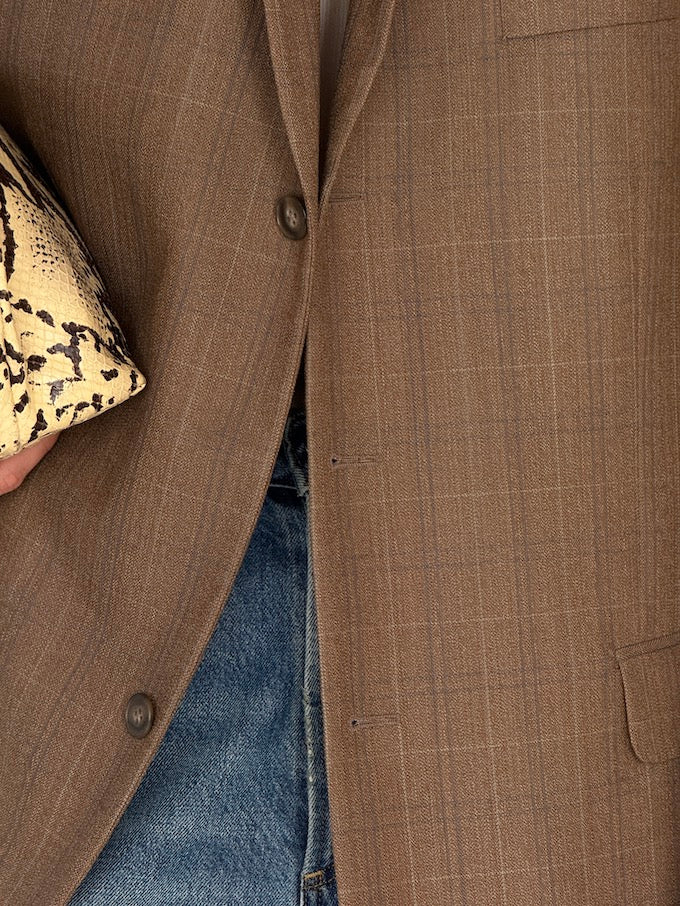 Vintage Checked Wool Blazer Brown 6193