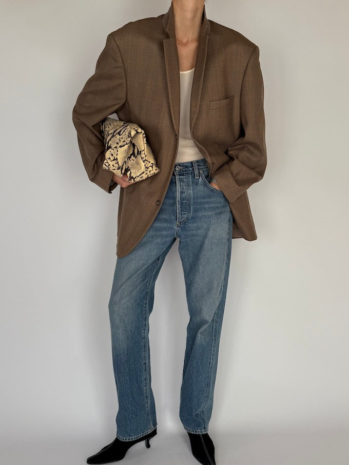 Vintage Checked Wool Blazer Brown 6193