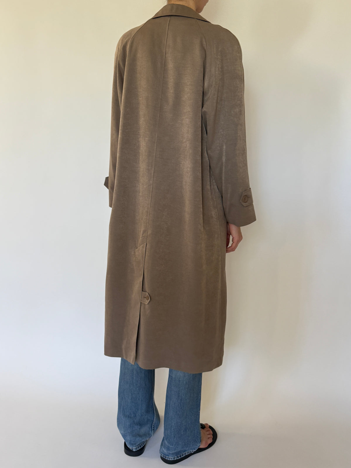 Vintage taupe long coat back view