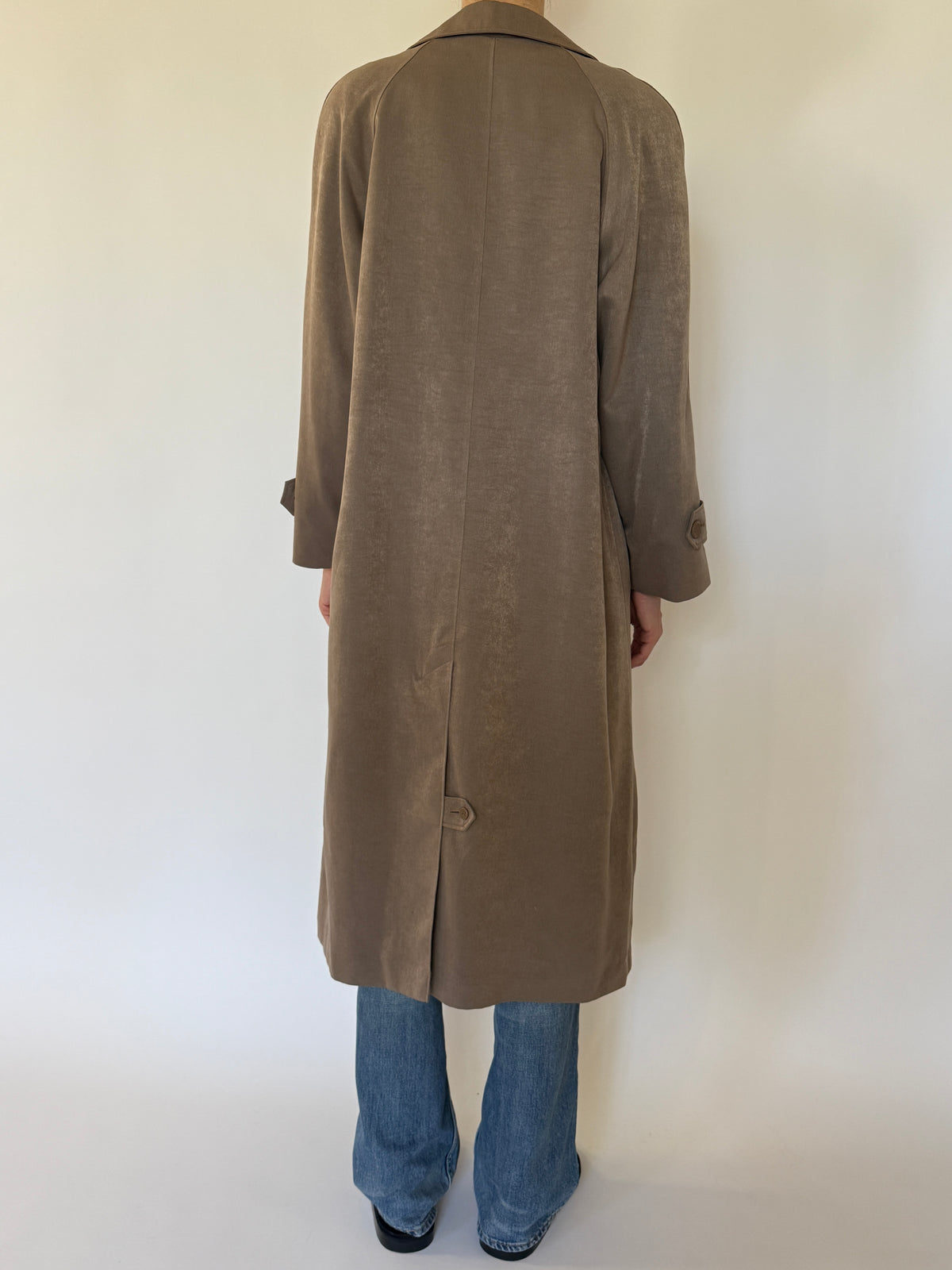 Vintage taupe long coat back view