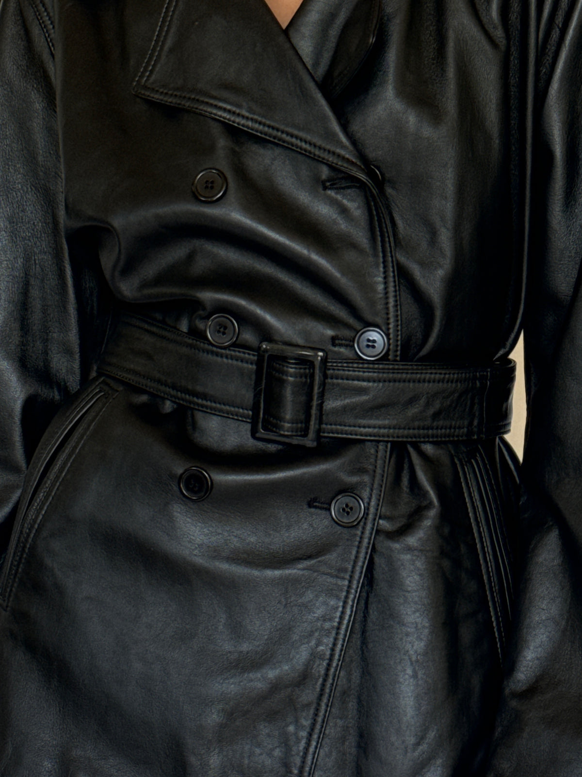 Vintage black leather fabric close-up