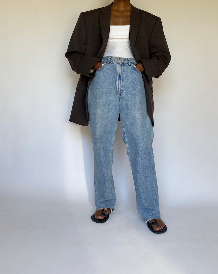 VINTAGE SINGLE BREASTED OVERSIZED BROWN BLAZER 3730