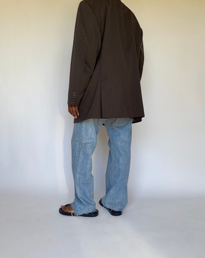 VINTAGE SINGLE BREASTED OVERSIZED BROWN BLAZER 3730