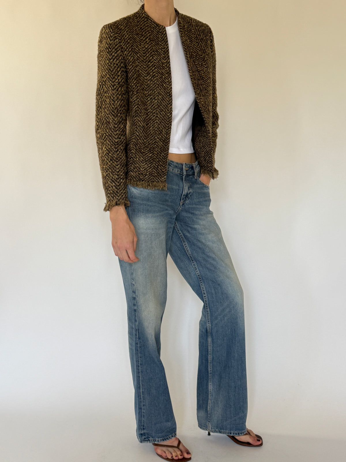 Vintage brown textured jacket side view