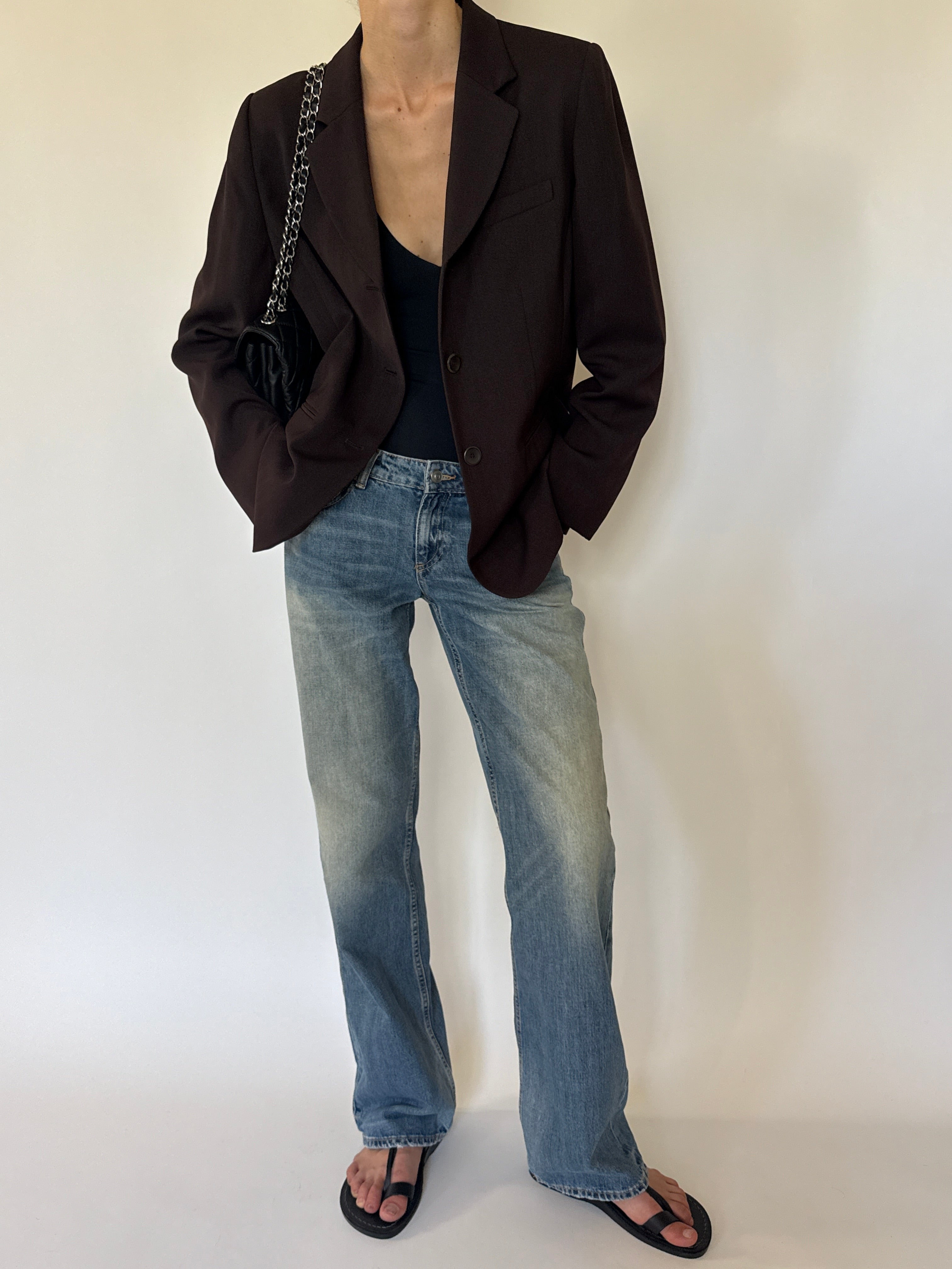 Vintage chocolate brown tailored blazer front view