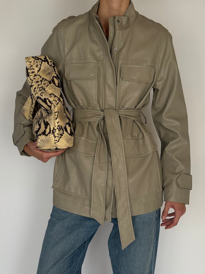 Vintage Faux Leather Jacket In Beige 5812