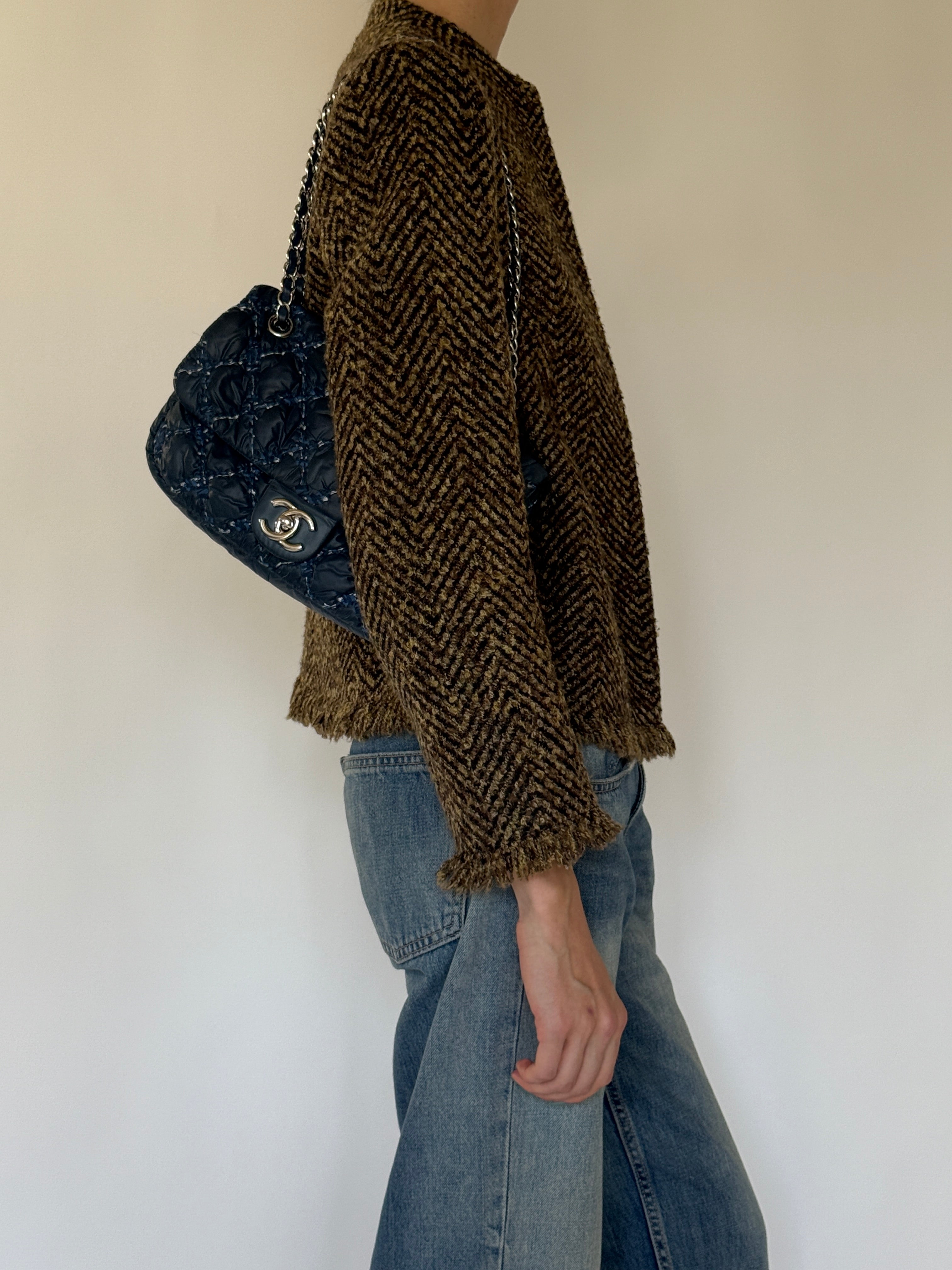 Vintage brown textured jacket side view