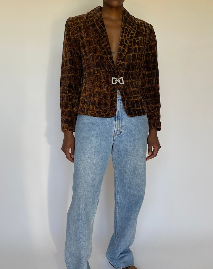VINTAGE ANIMAL PRINTED VELVET BLAZER 3733