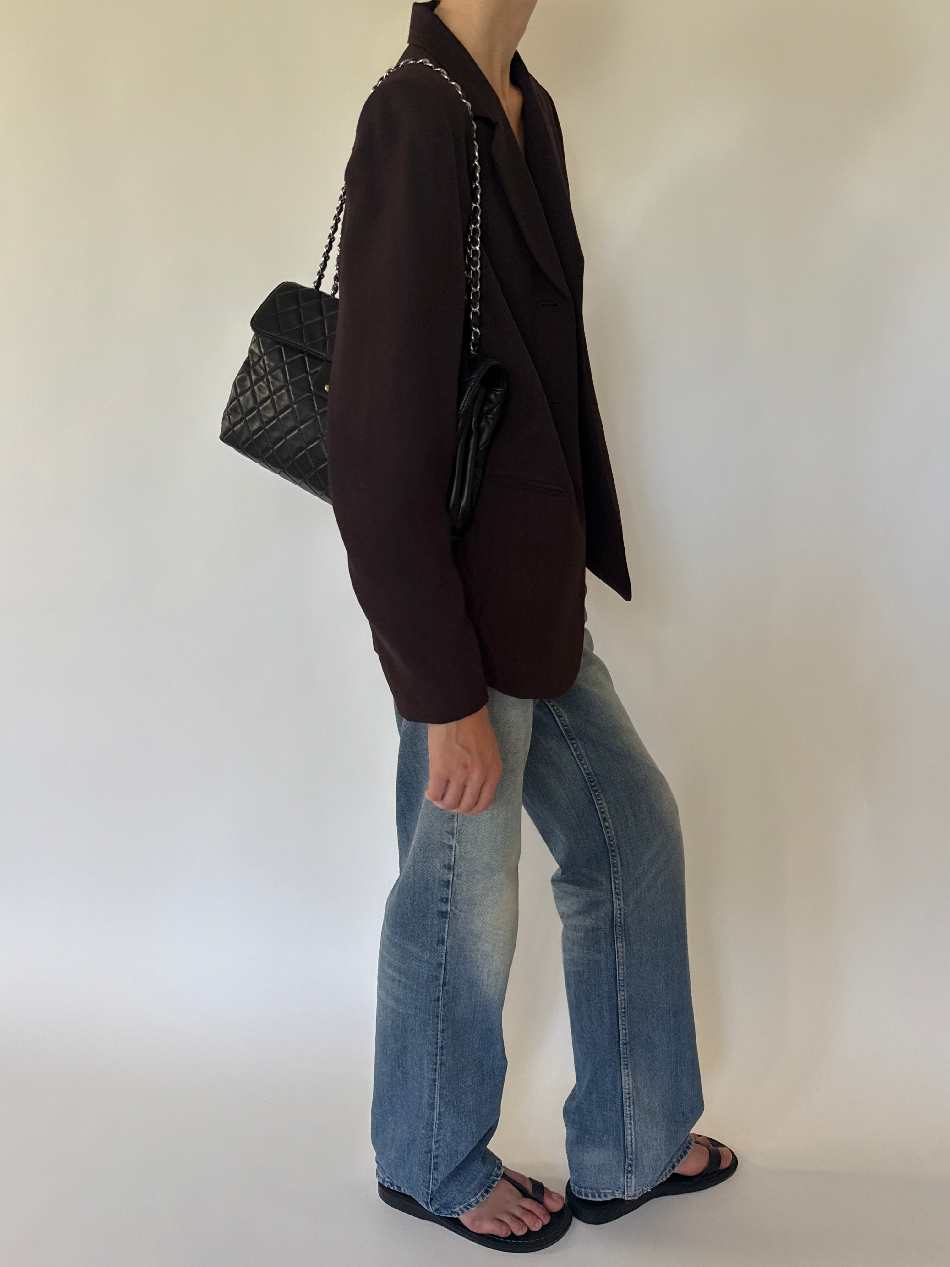 Vintage chocolate brown blazer side view