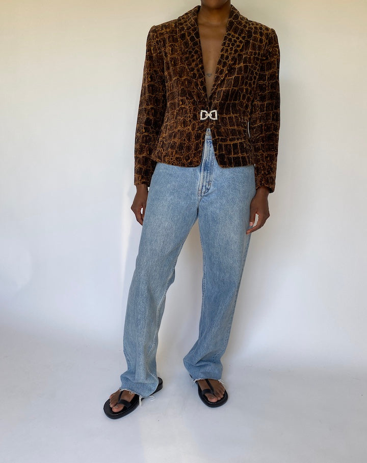 VINTAGE ANIMAL PRINTED VELVET BLAZER 3733