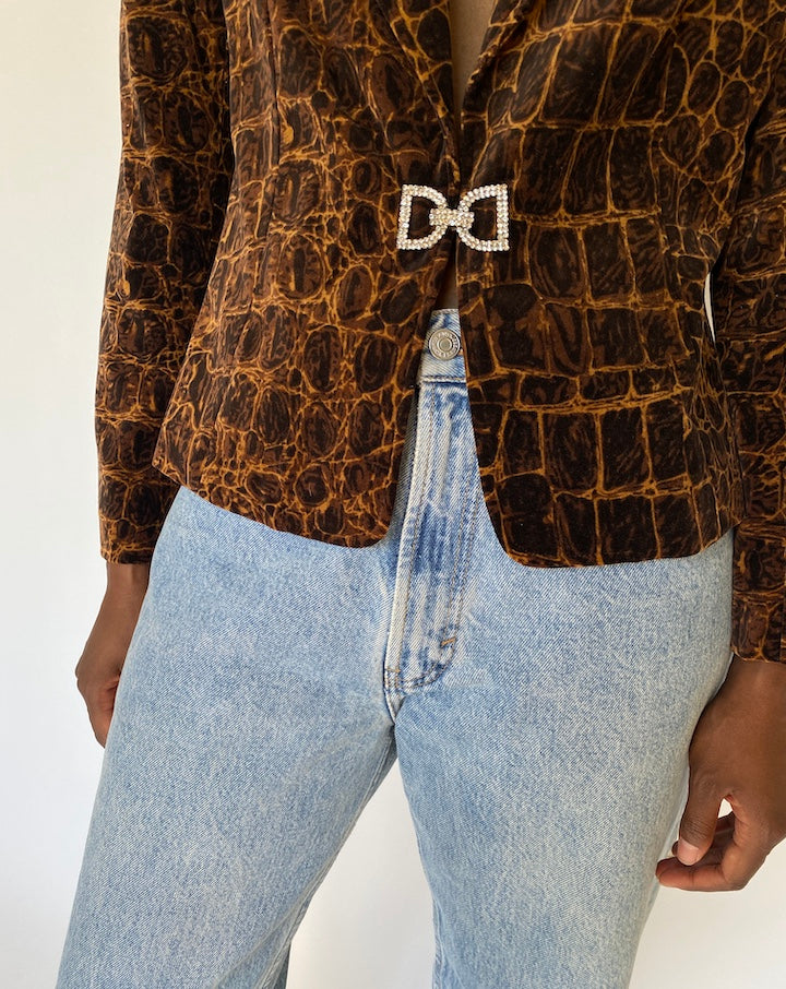 VINTAGE ANIMAL PRINTED VELVET BLAZER 3733