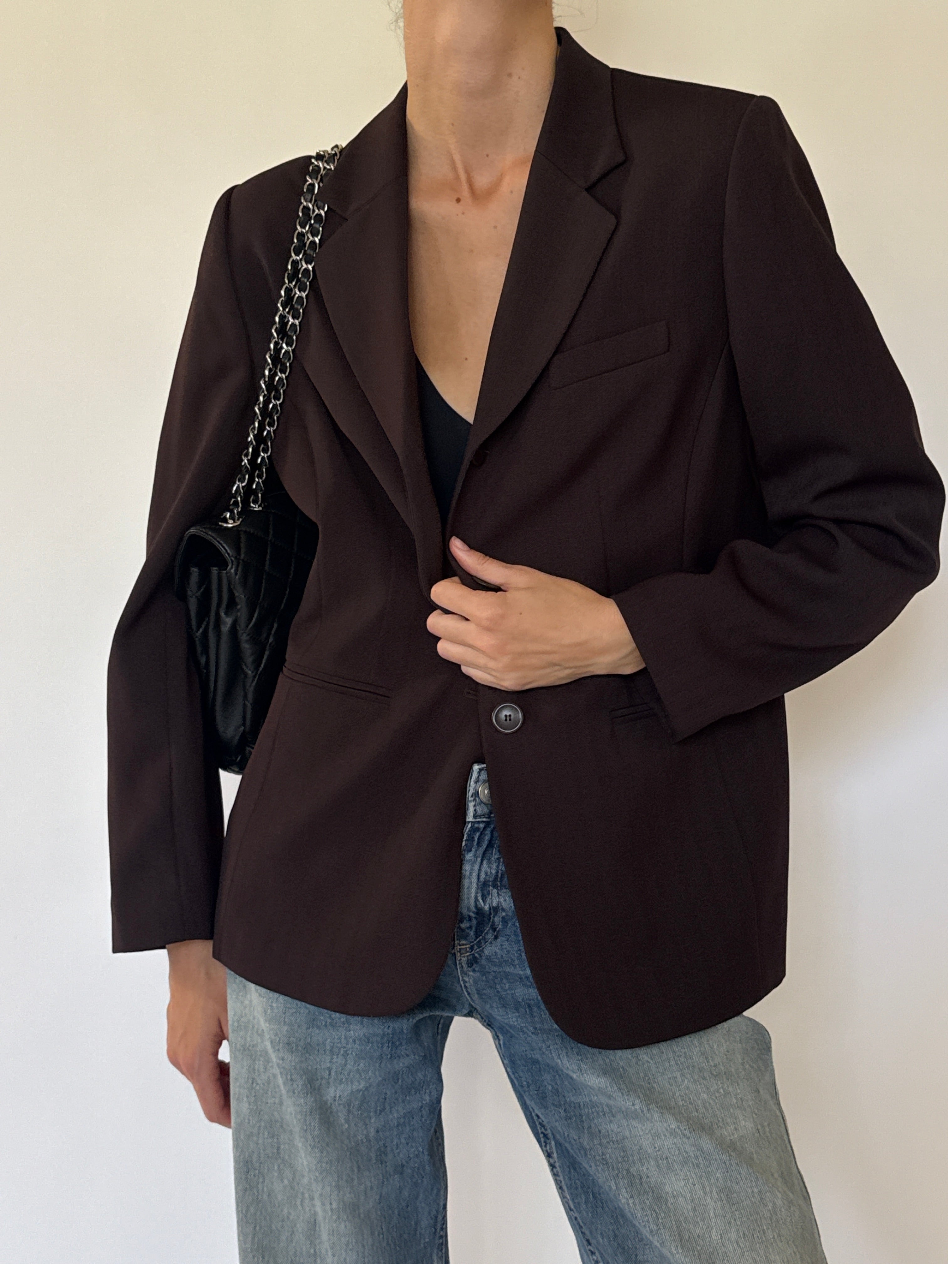 Vintage chocolate brown blazer lapel detail