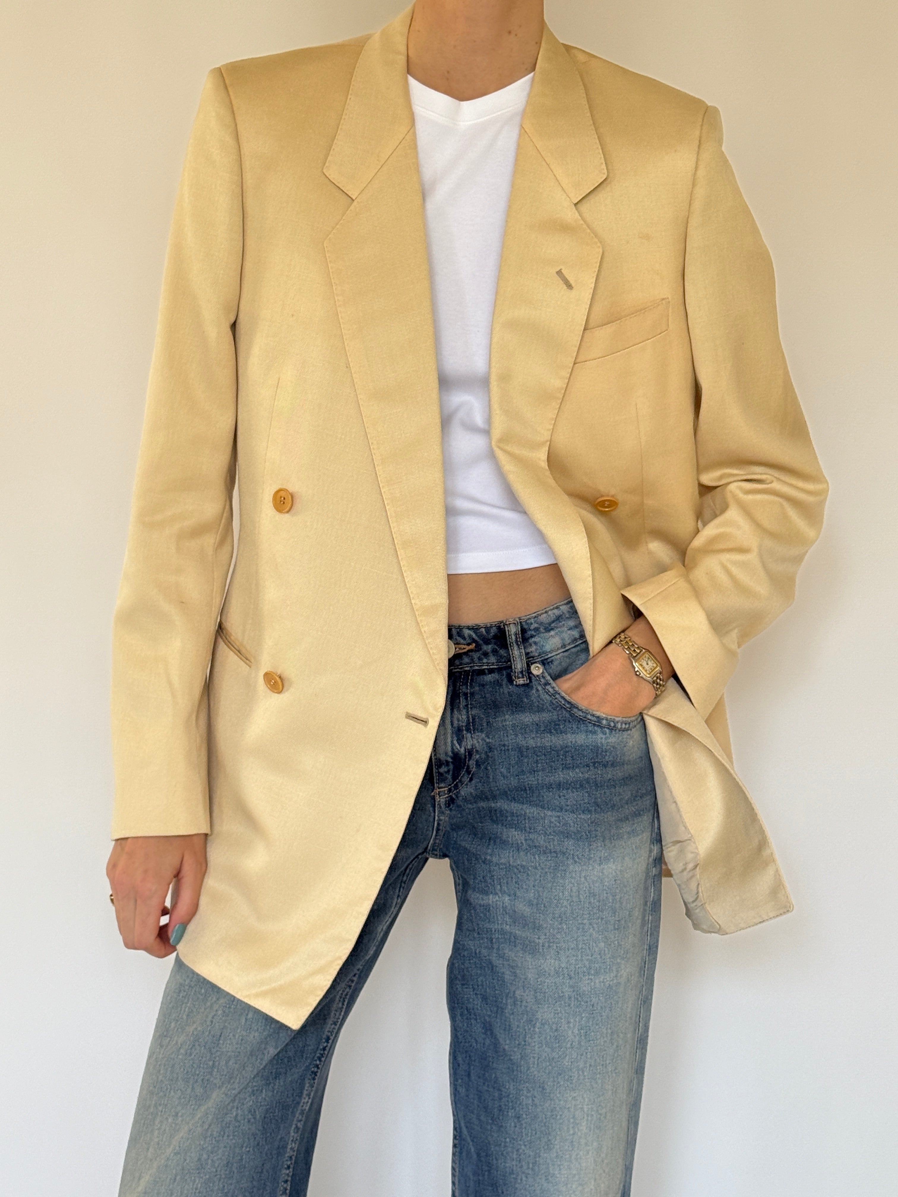 Vintage cream double-breasted blazer front view