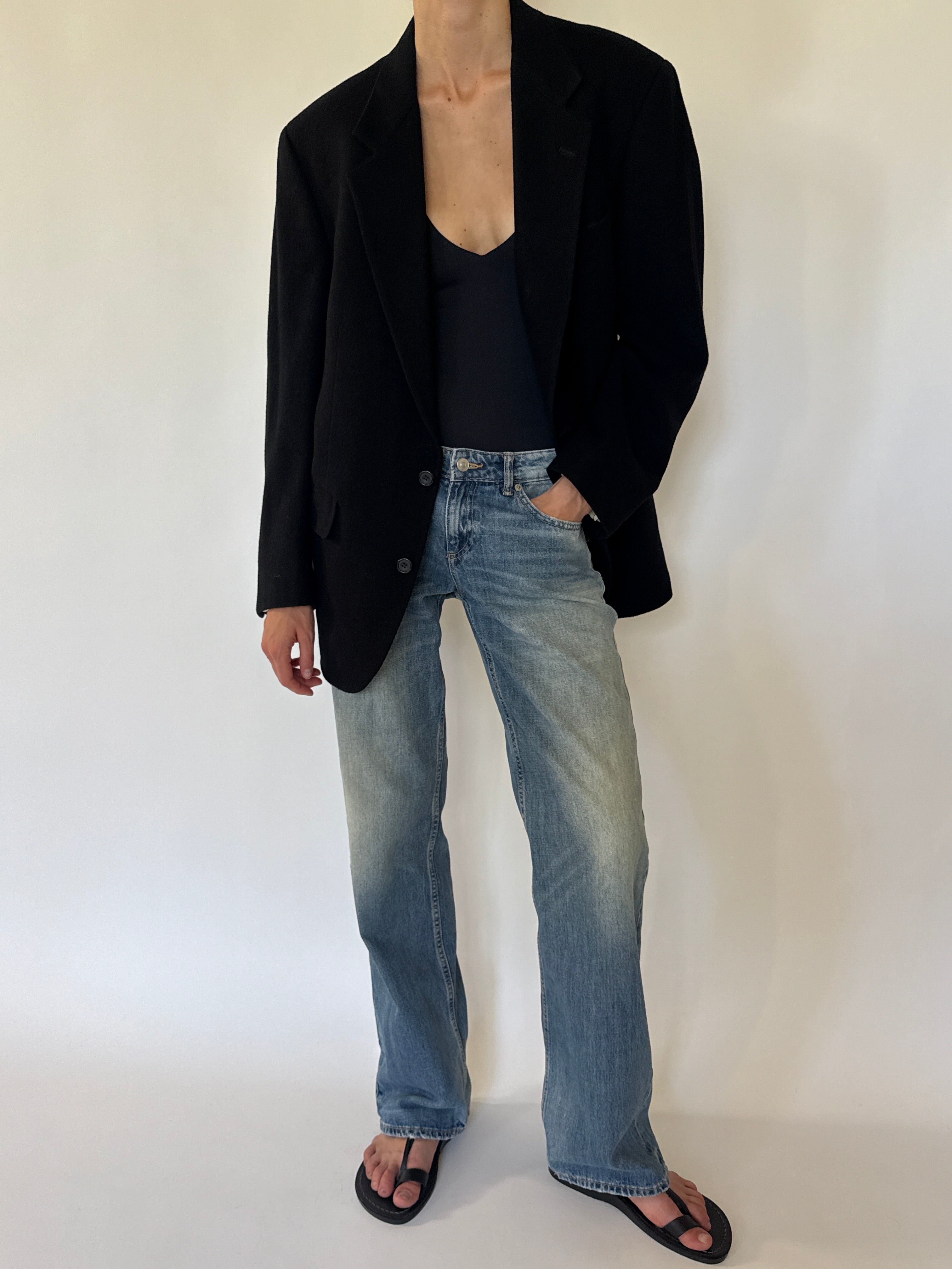 Vintage black camel hair blazer front view