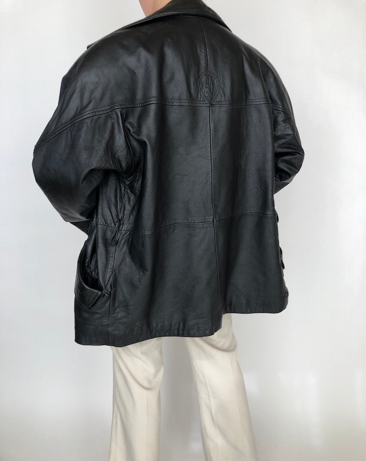 VINTAGE OVERSIZED BLACK LEATHER JACKET 264