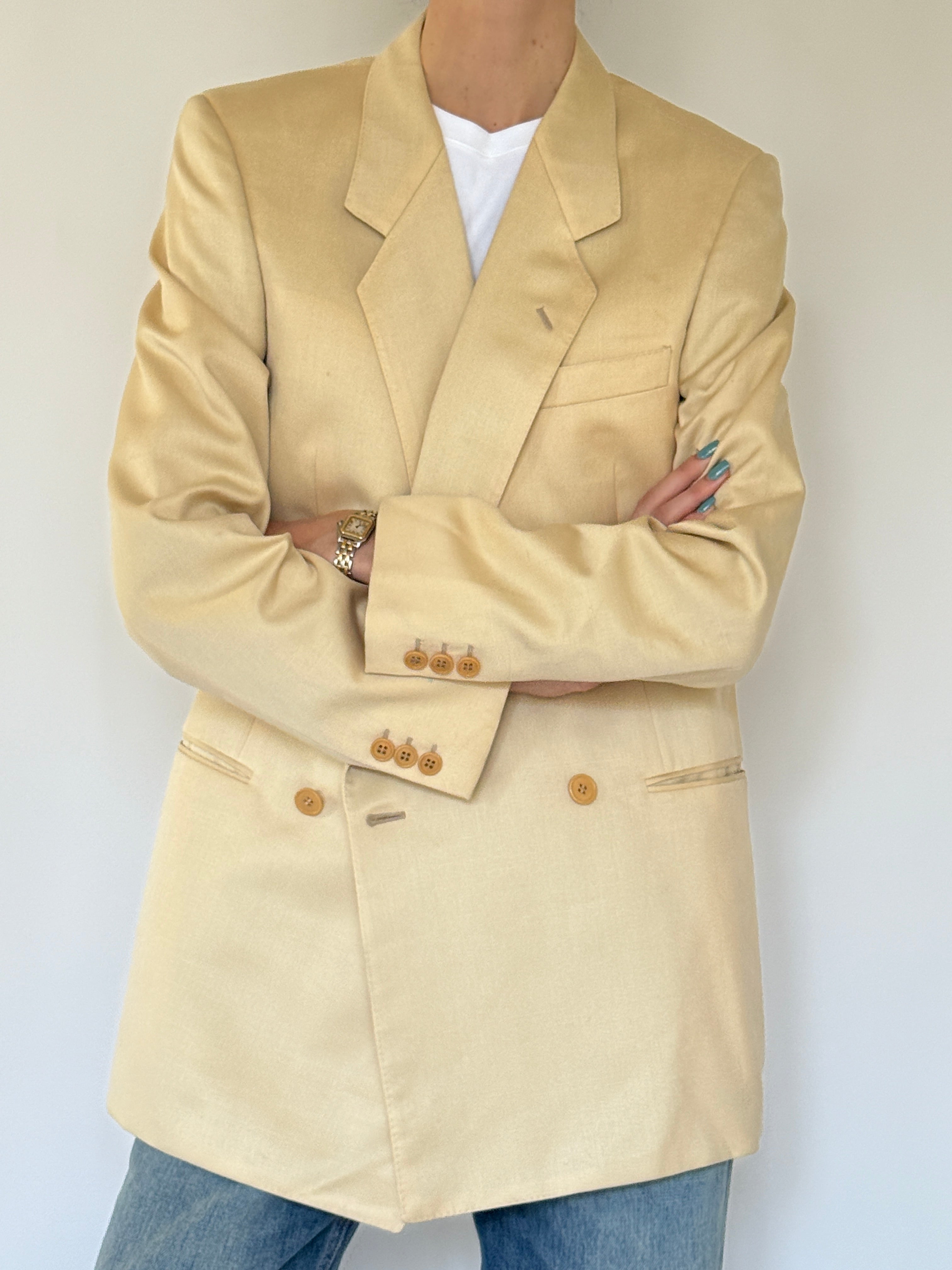 Vintage cream double-breasted blazer front view