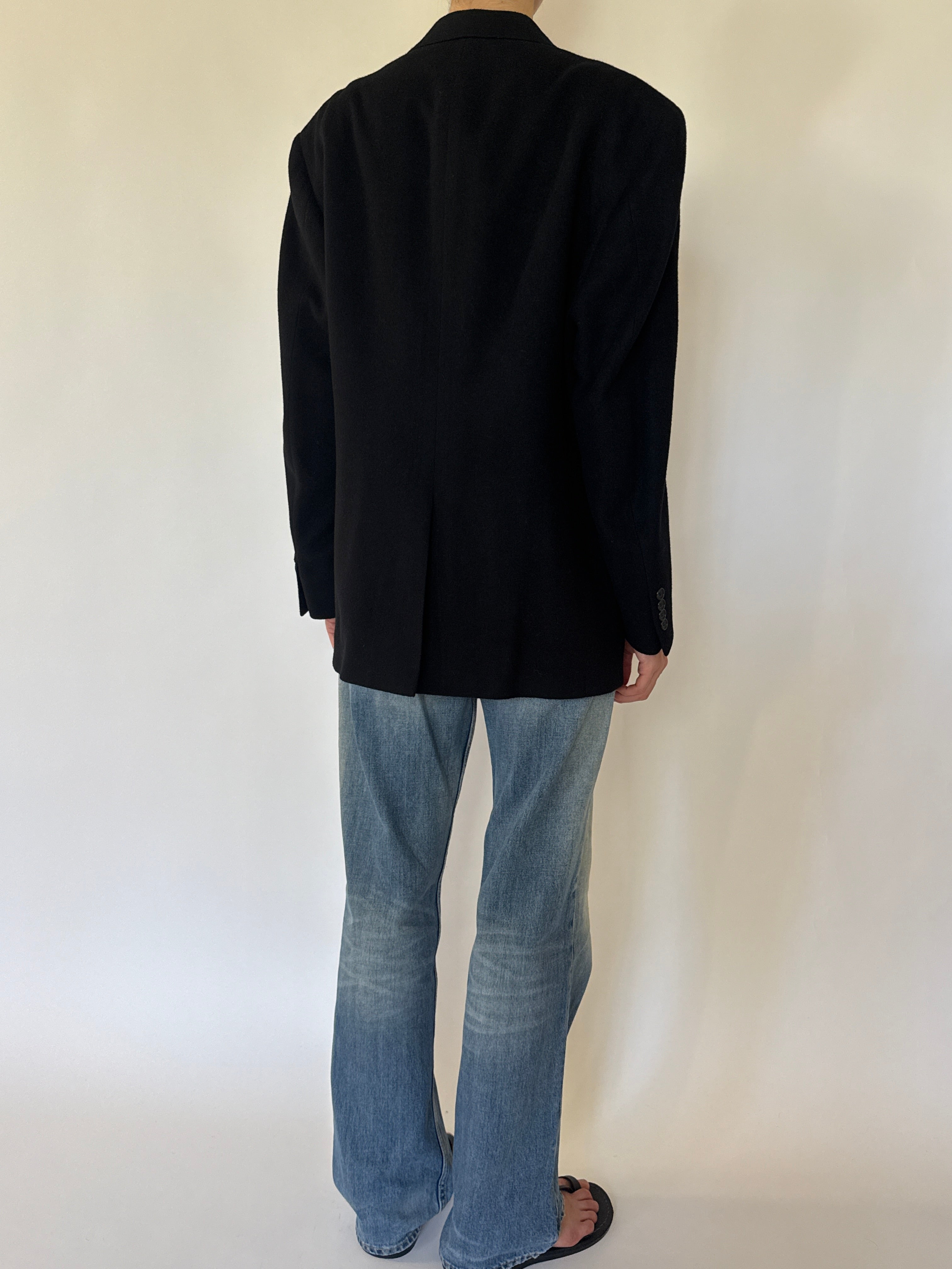 Vintage black camel hair blazer back view