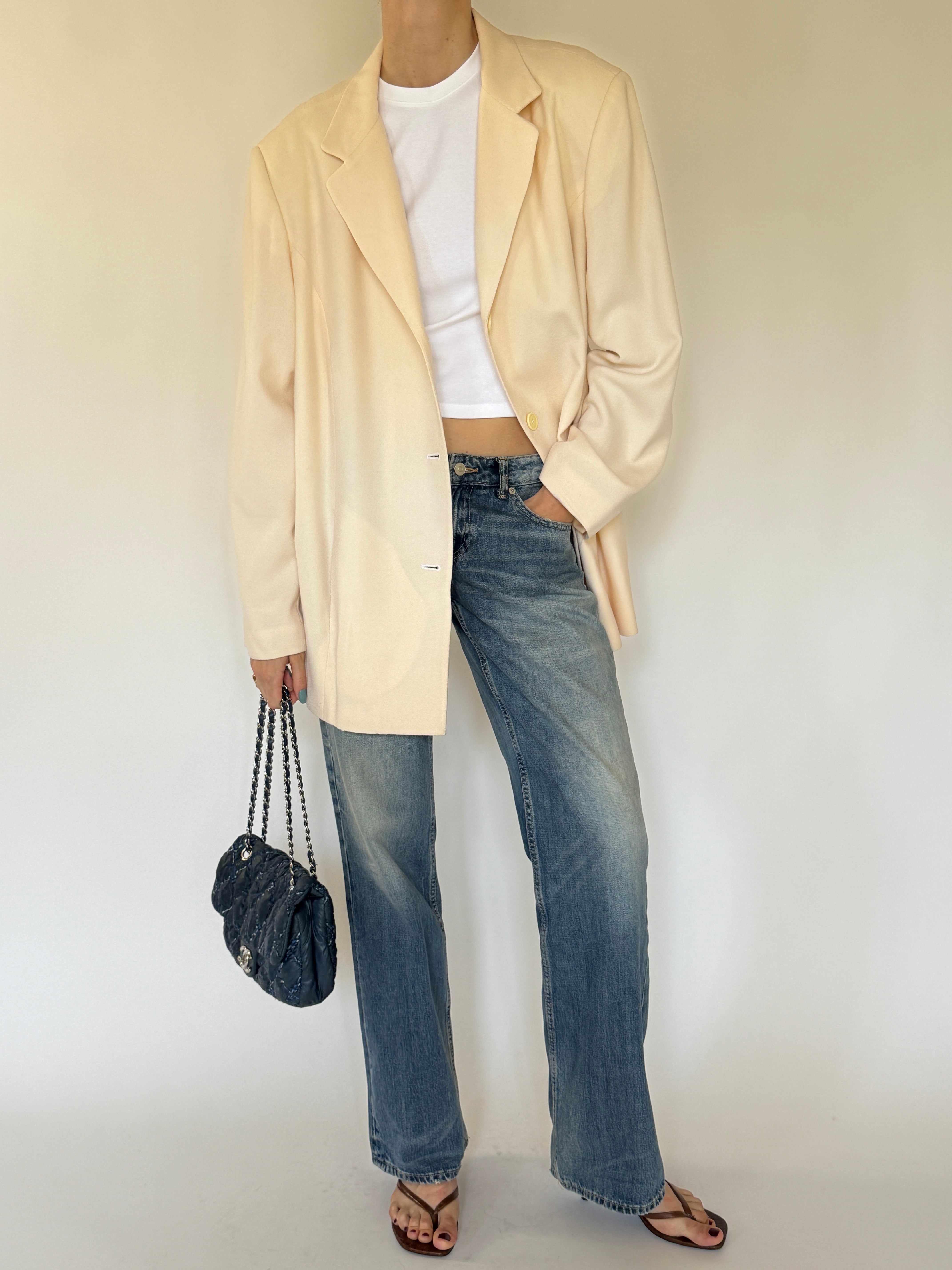 Vintage oversized cream wool blazer front view