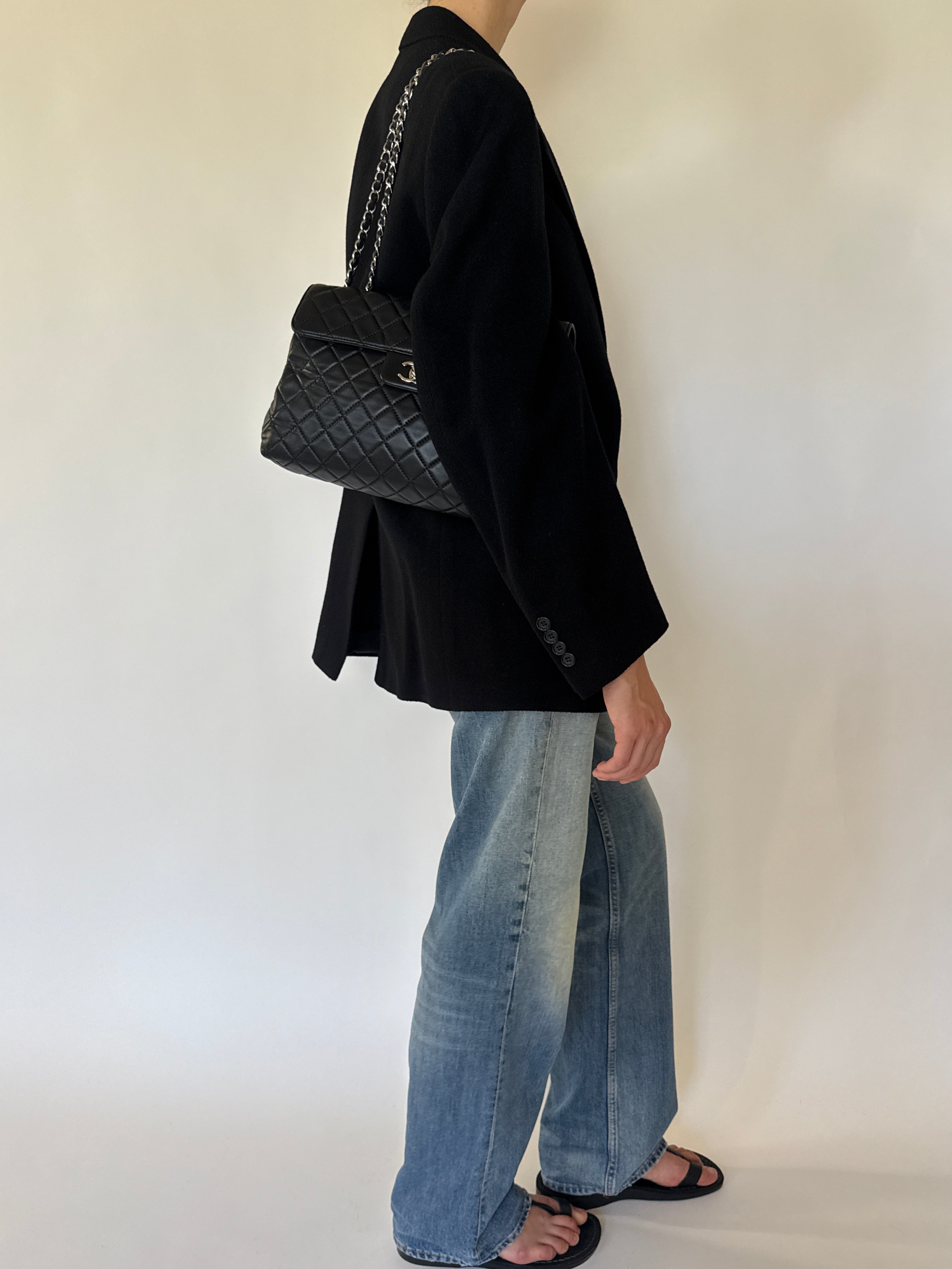Vintage black camel hair blazer side view