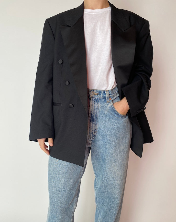 VINTAGE BLACK DOUBLE-BREASTED BLAZER 4191