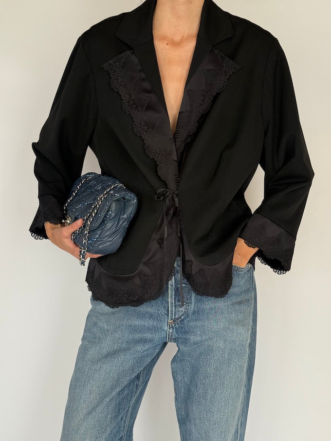 Vintage Black Lace-Trimmed Blazer 6555
