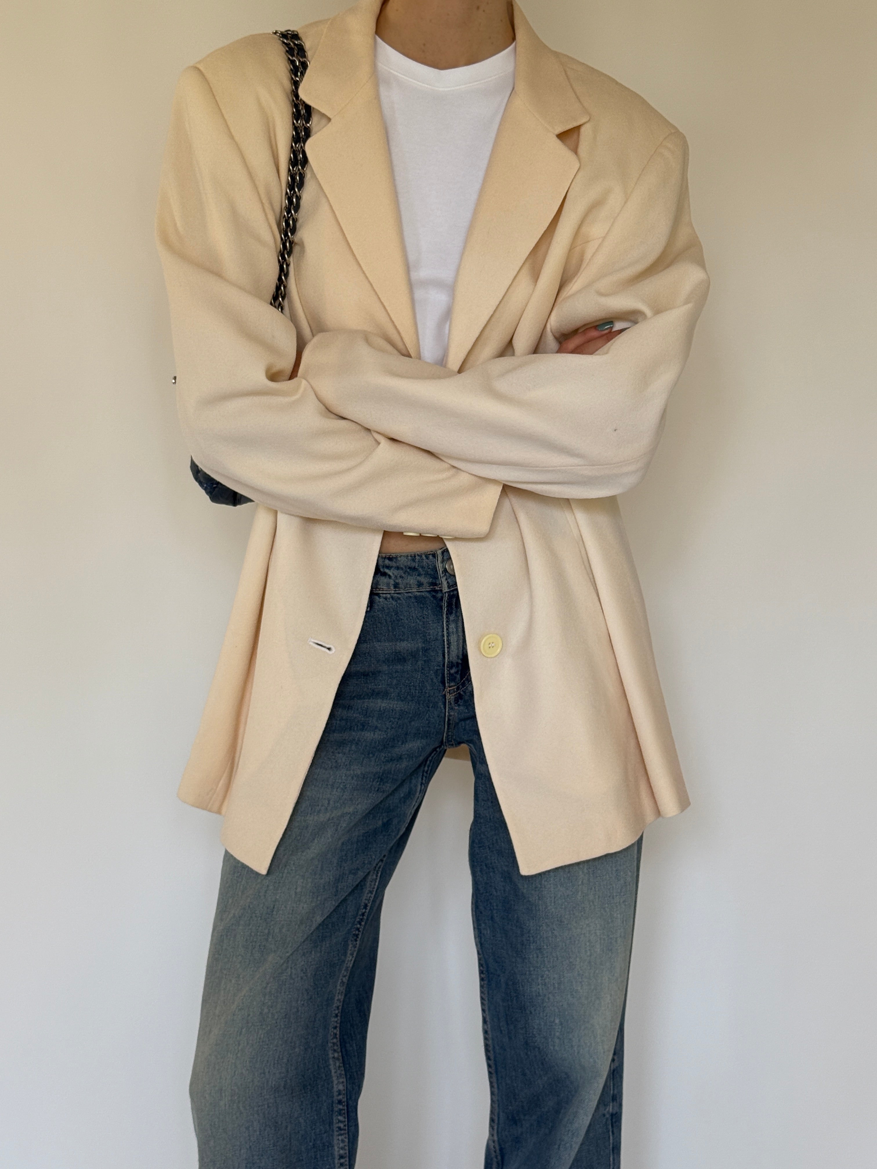 Vintage oversized cream wool blazer front view