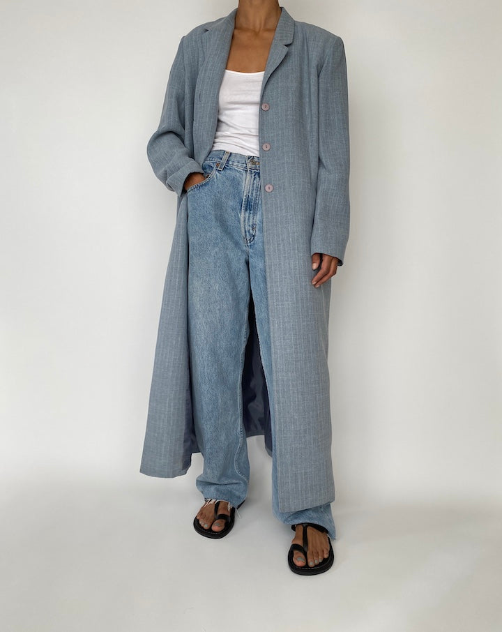 VINTAGE LONG BLUE PINSTRIPED COAT 2720