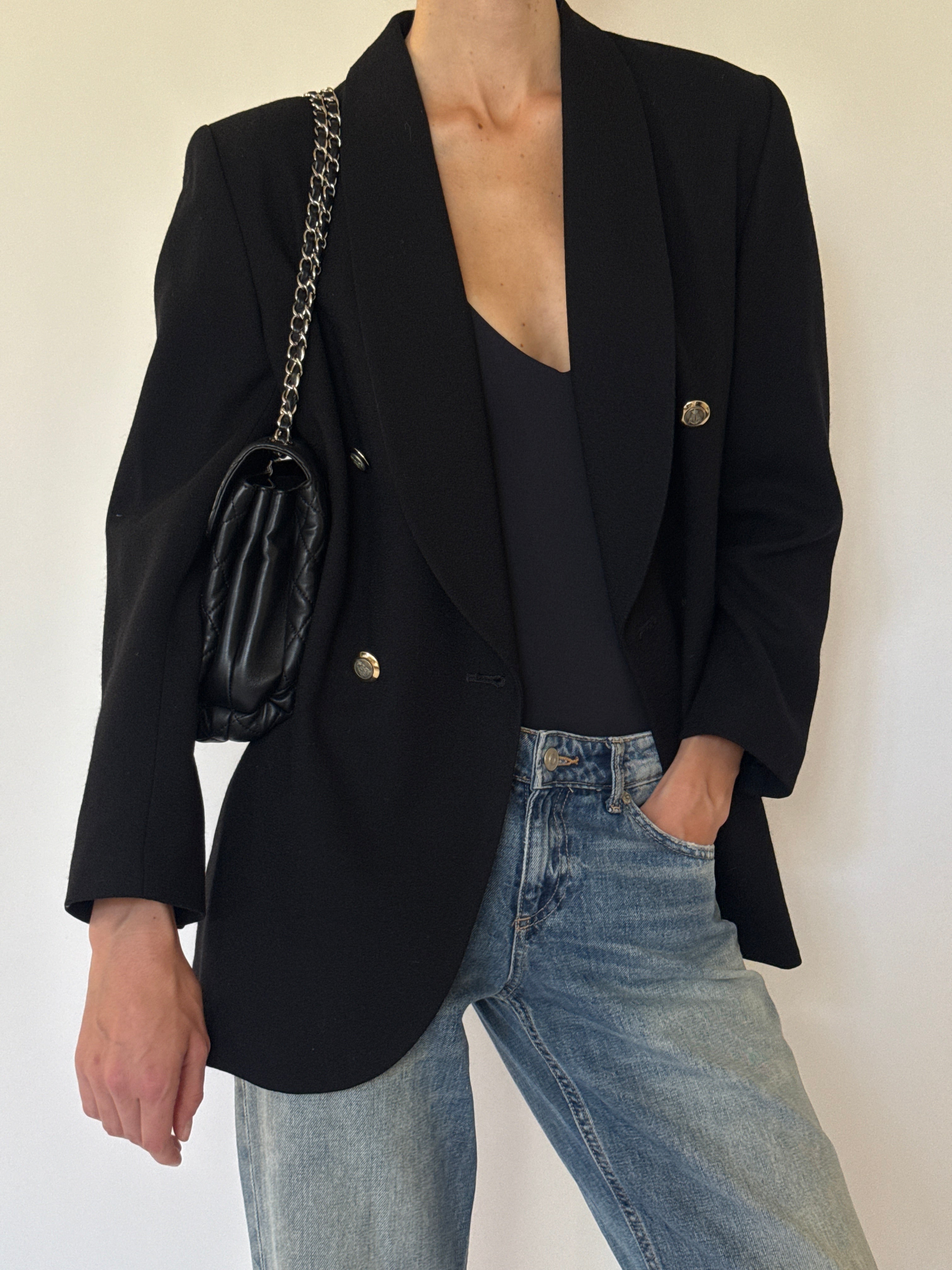 Vintage black double-breasted blazer front view